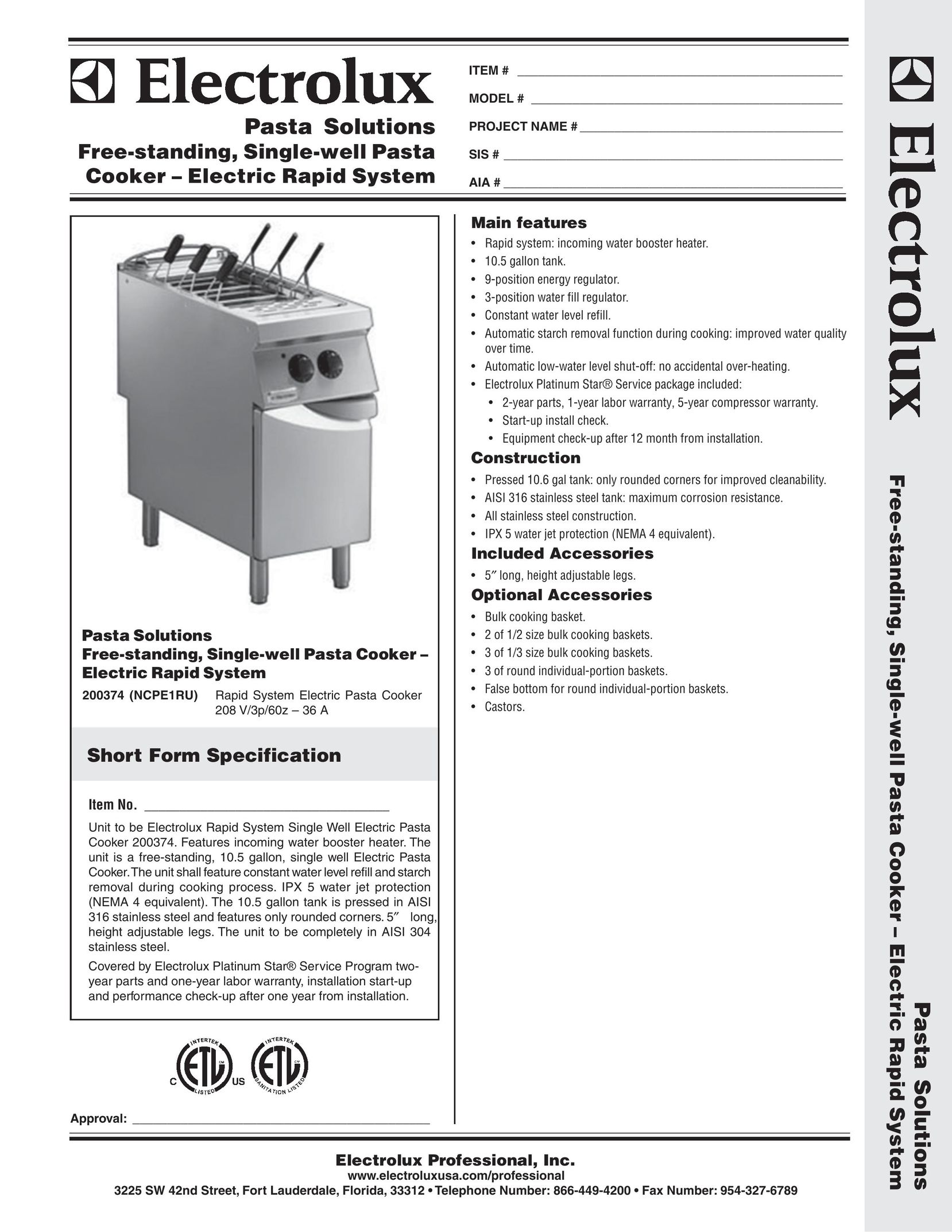 Electrolux 200374 Pasta Maker User Manual