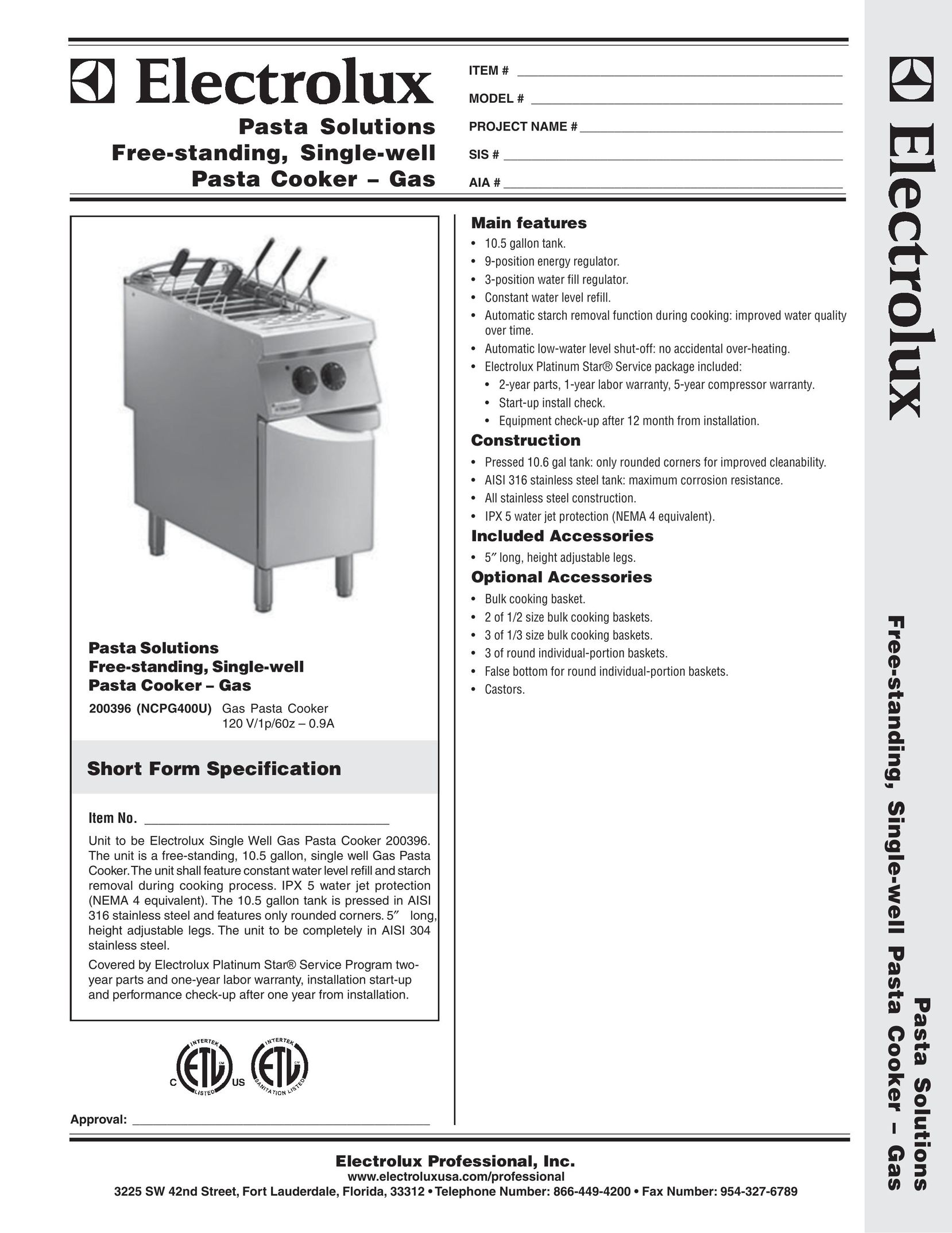 Electrolux 200396 (NCPG400U) Pasta Maker User Manual