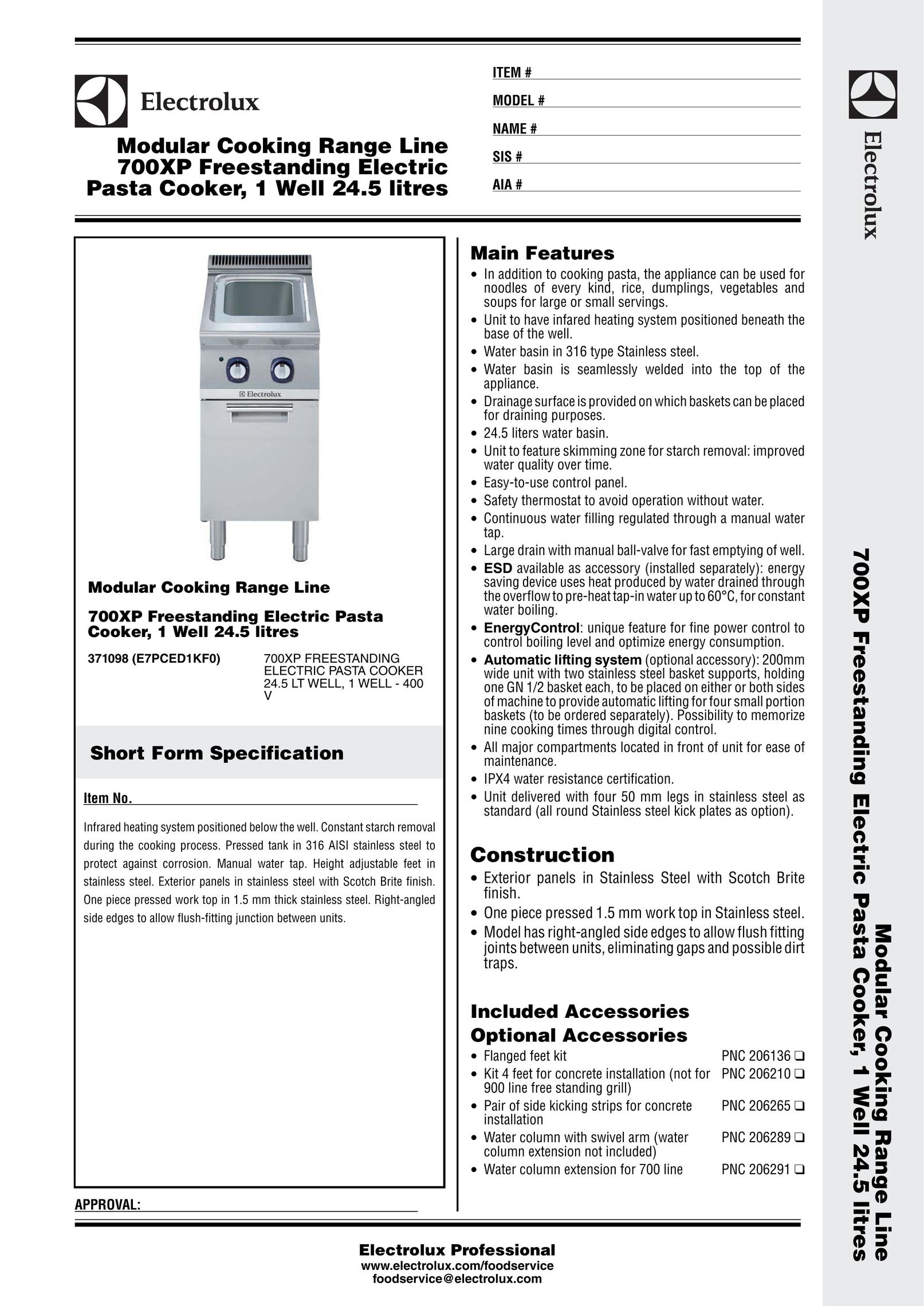 Electrolux 700XP Pasta Maker User Manual