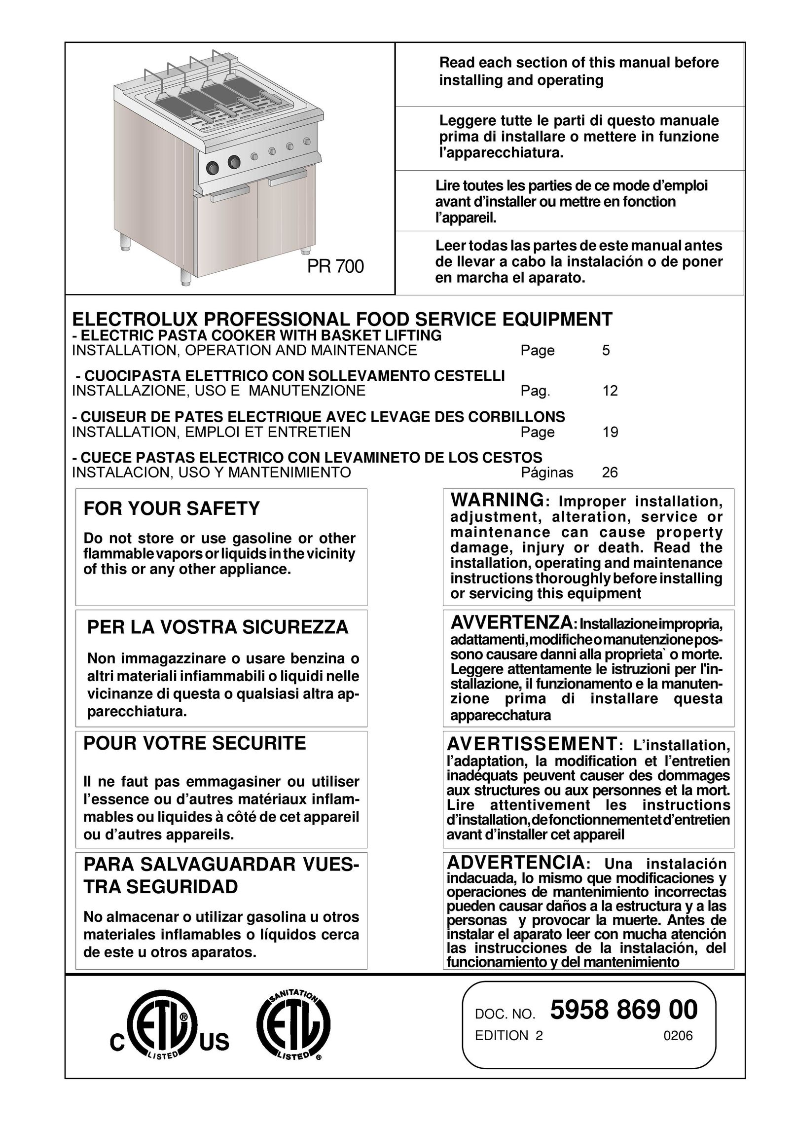 Electrolux PR 700 Pasta Maker User Manual