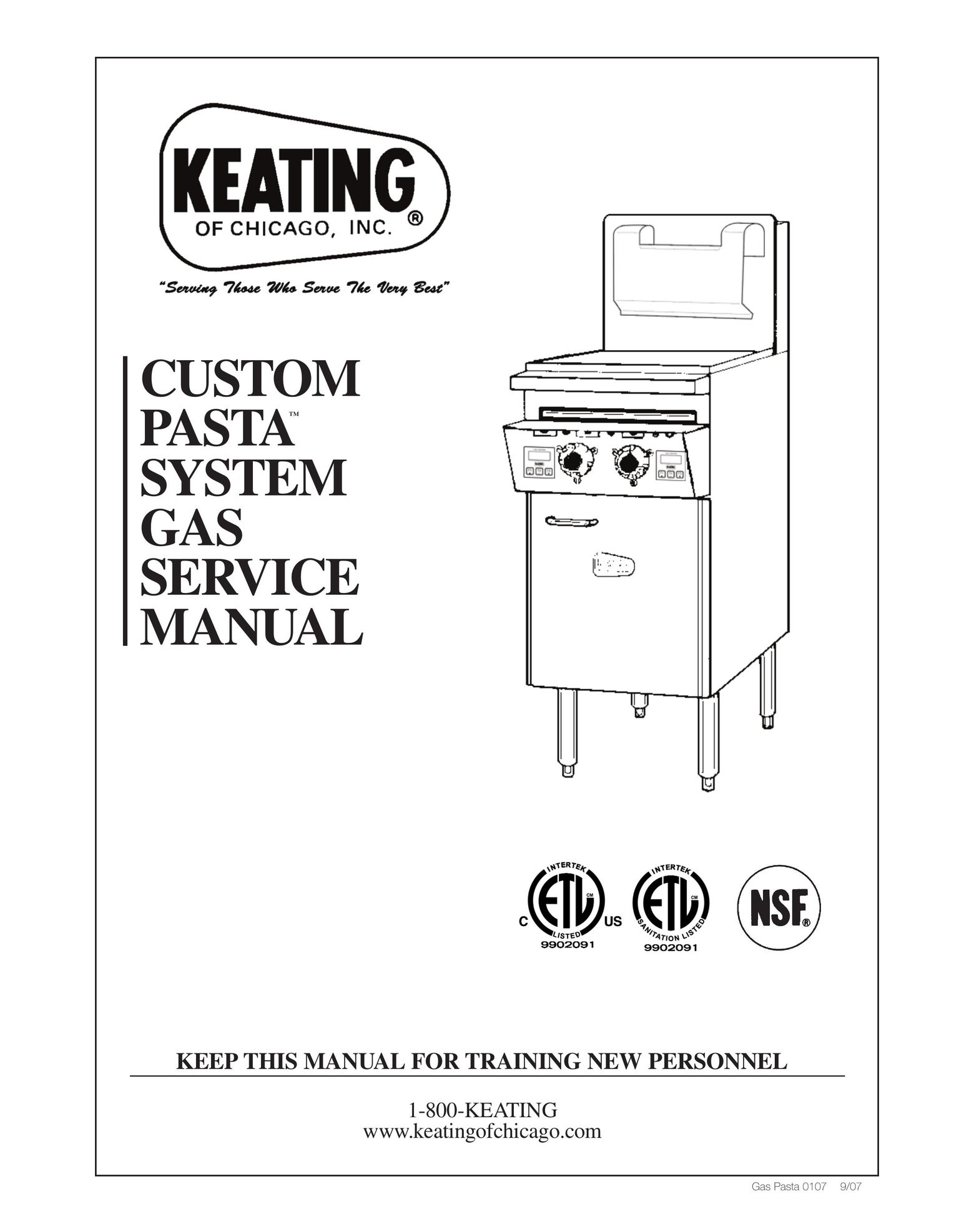 Keating Of Chicago Gas Custom Pasta System Pasta Maker User Manual
