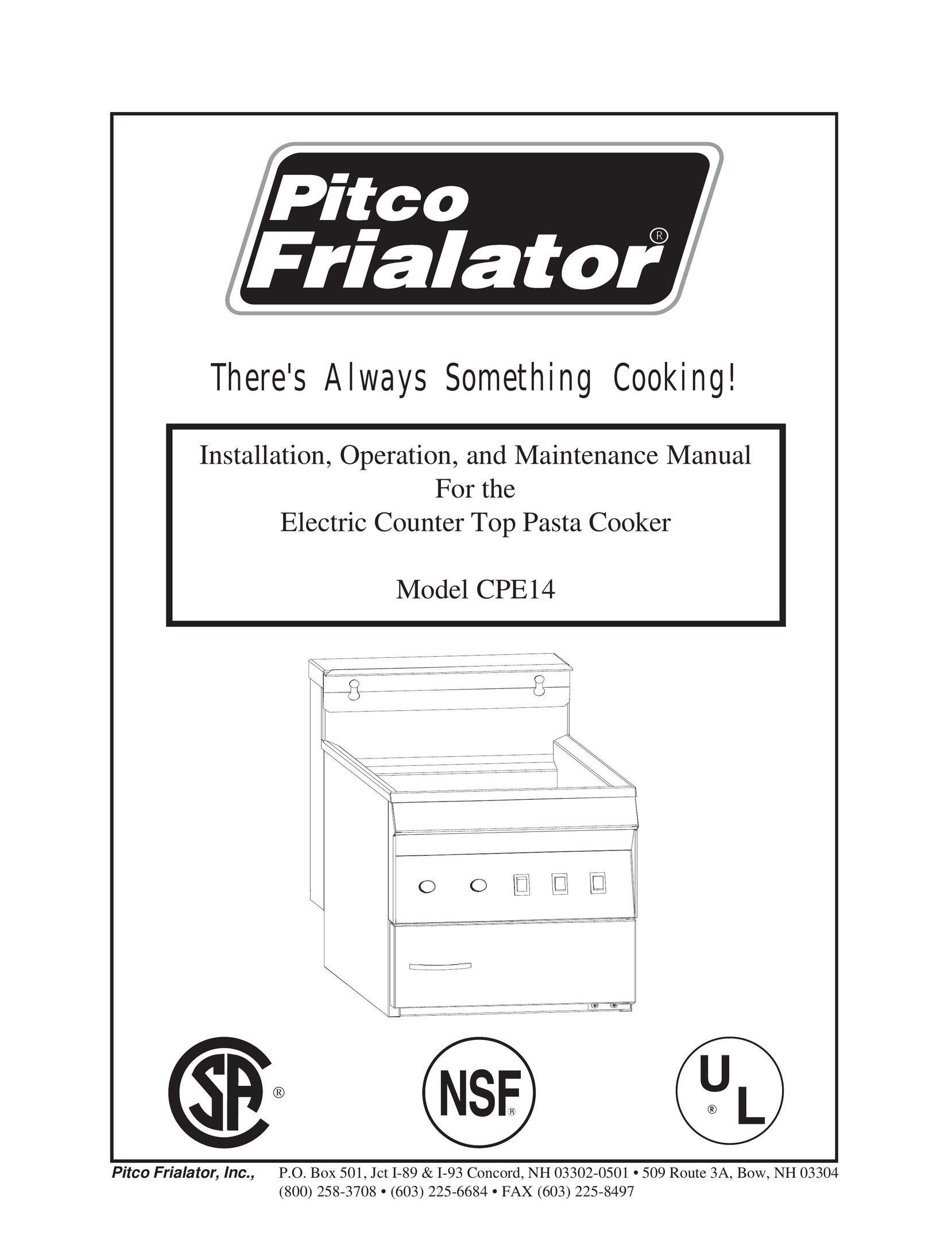 Pitco Frialator CPE14 Pasta Maker User Manual