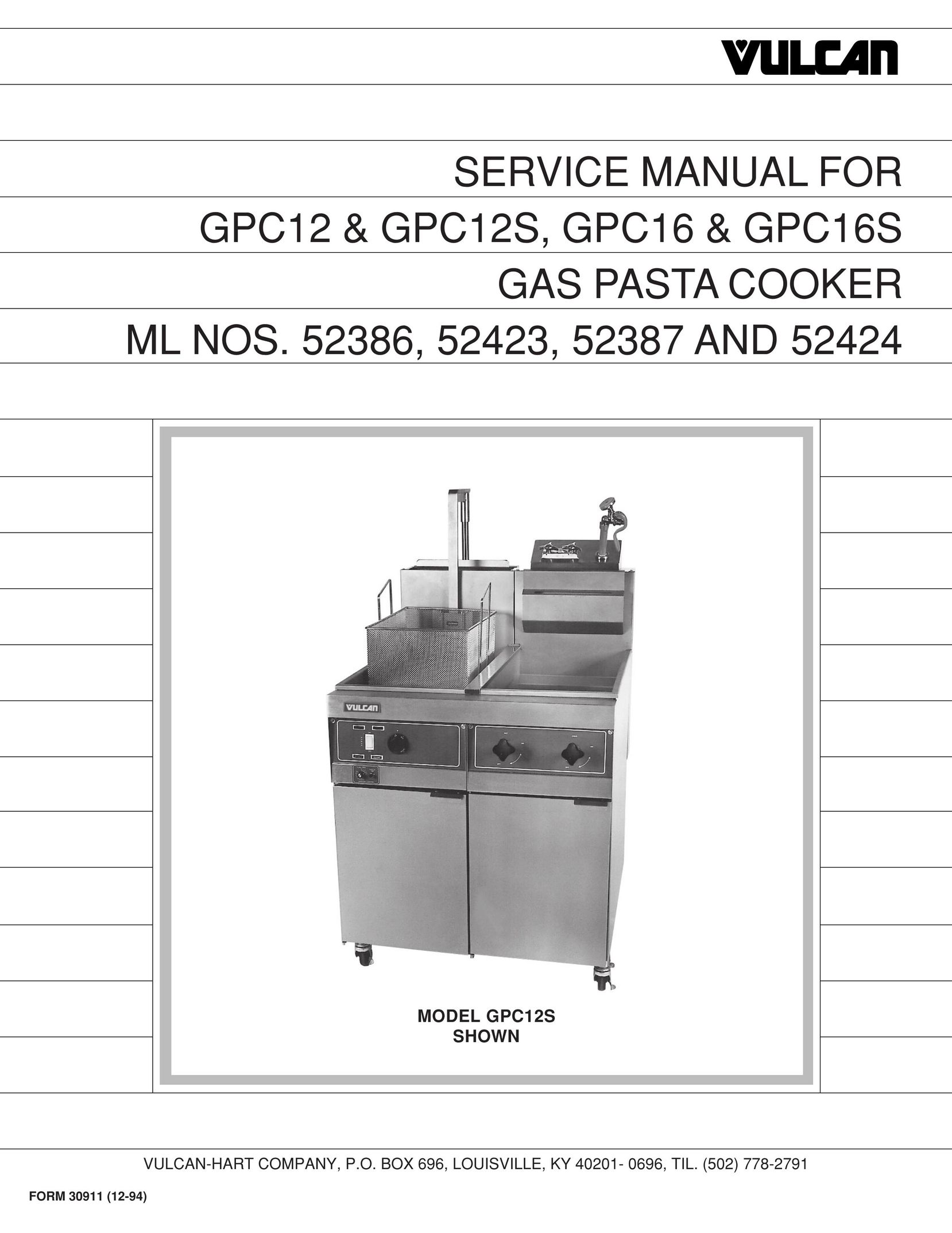 Vulcan-Hart 52386 Pasta Maker User Manual