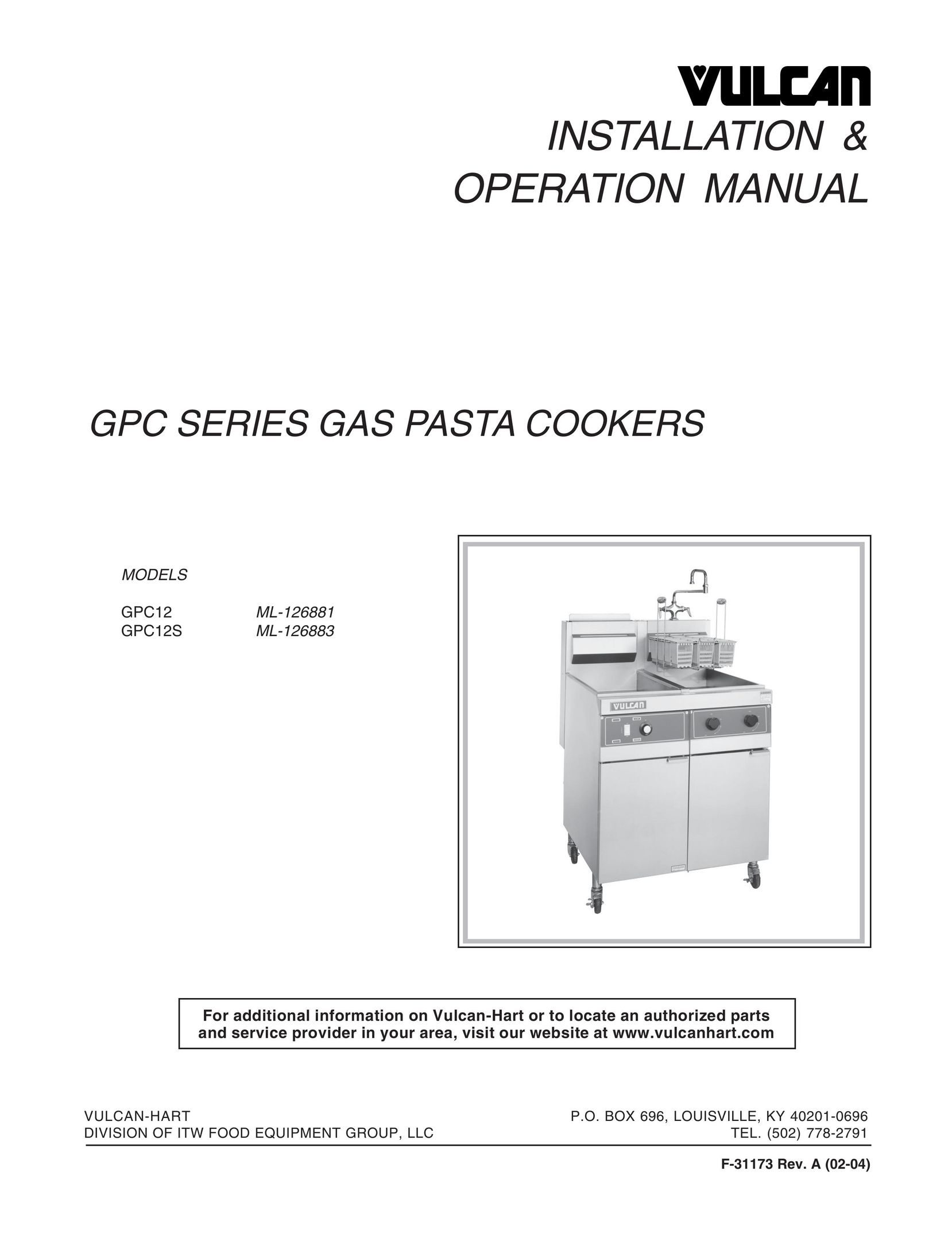 Vulcan-Hart GPC12S Pasta Maker User Manual