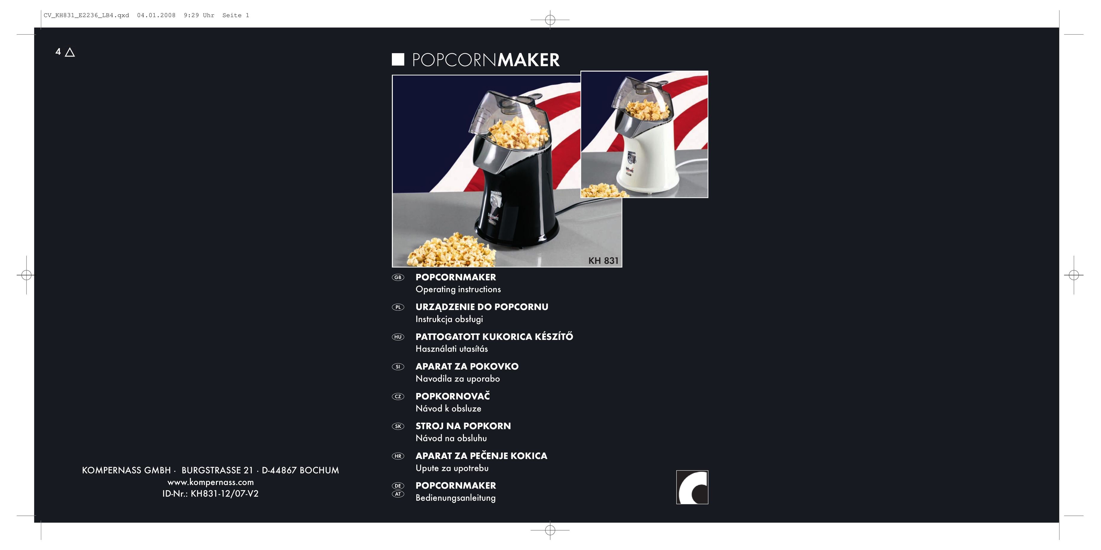 Kompernass KH 831 Popcorn Poppers User Manual