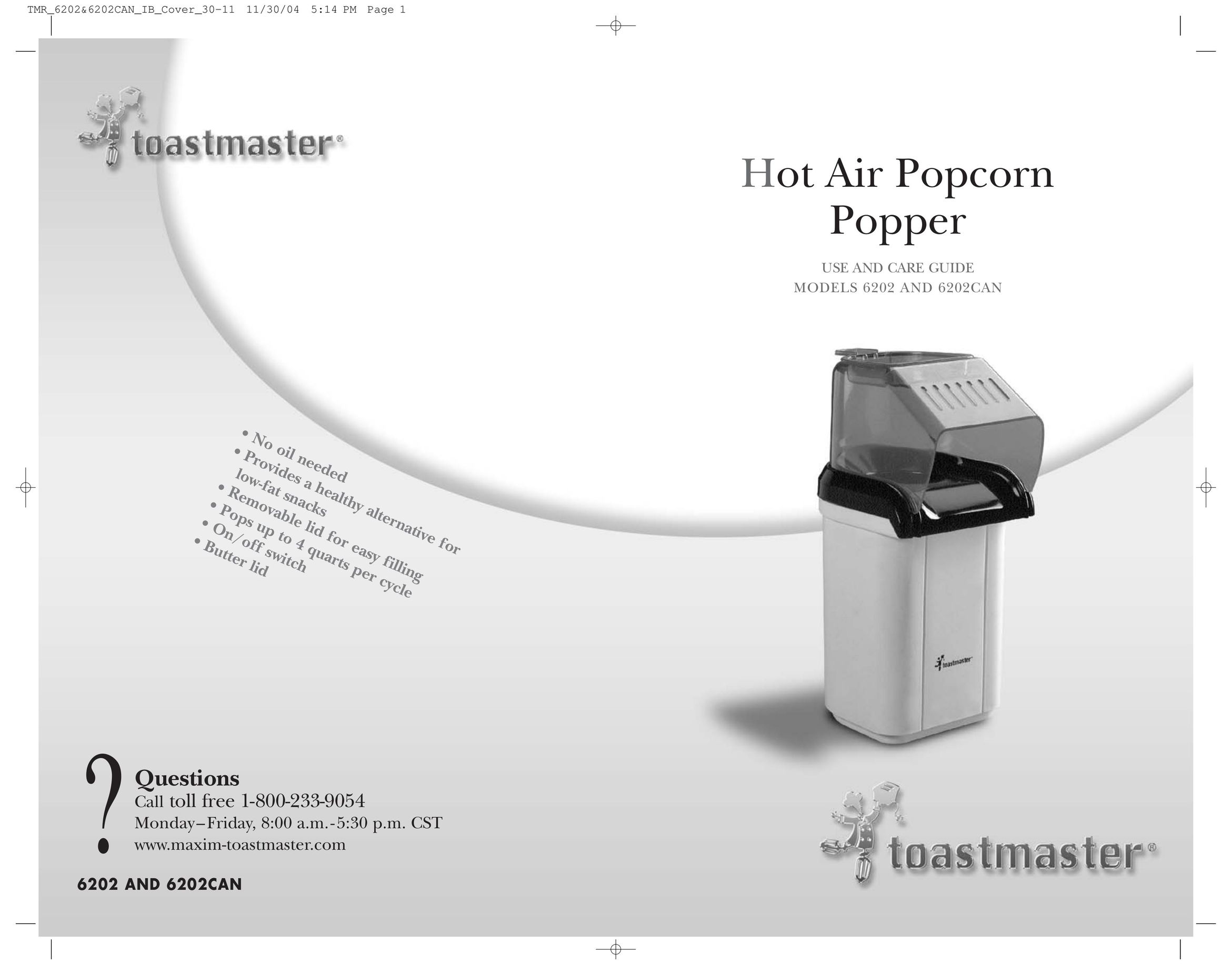 Toastmaster 6202CAN Popcorn Poppers User Manual