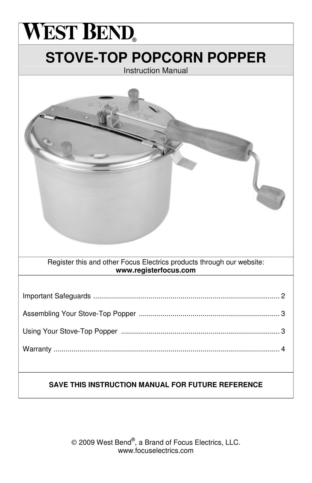 West Bend PC10651 Popcorn Poppers User Manual