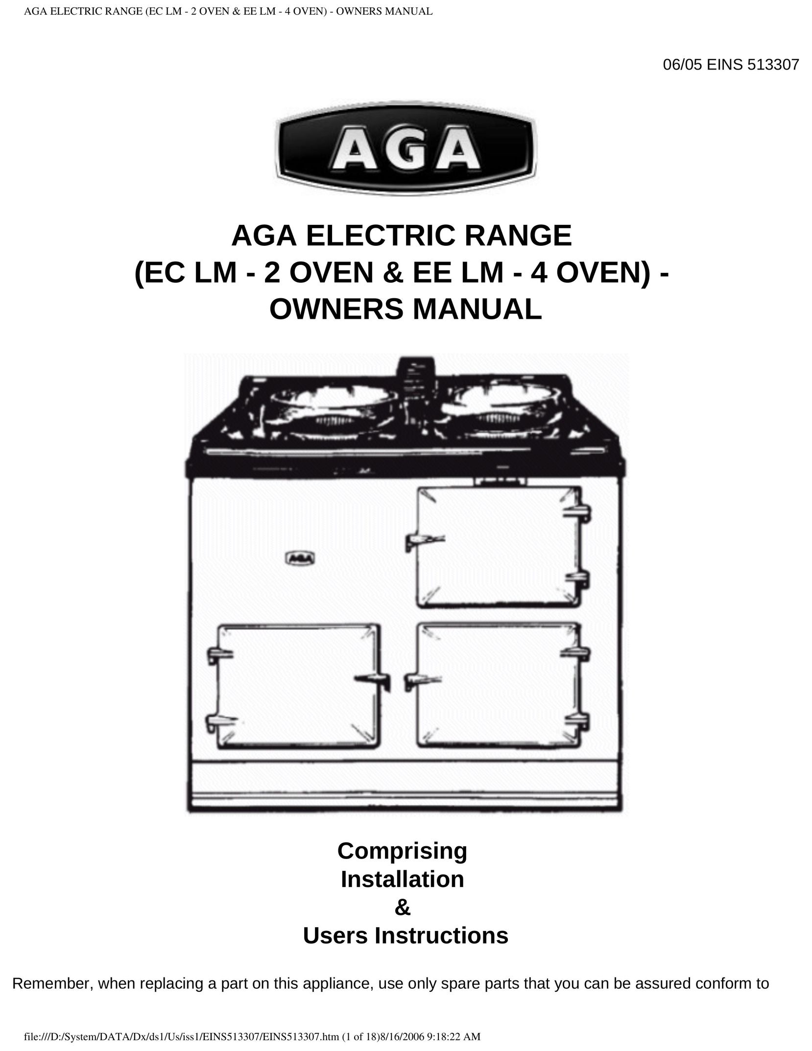Aga Ranges EINS513307 Range User Manual