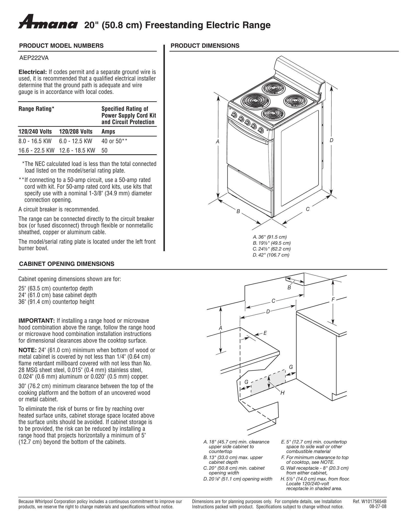 Amana AEP222VA Range User Manual
