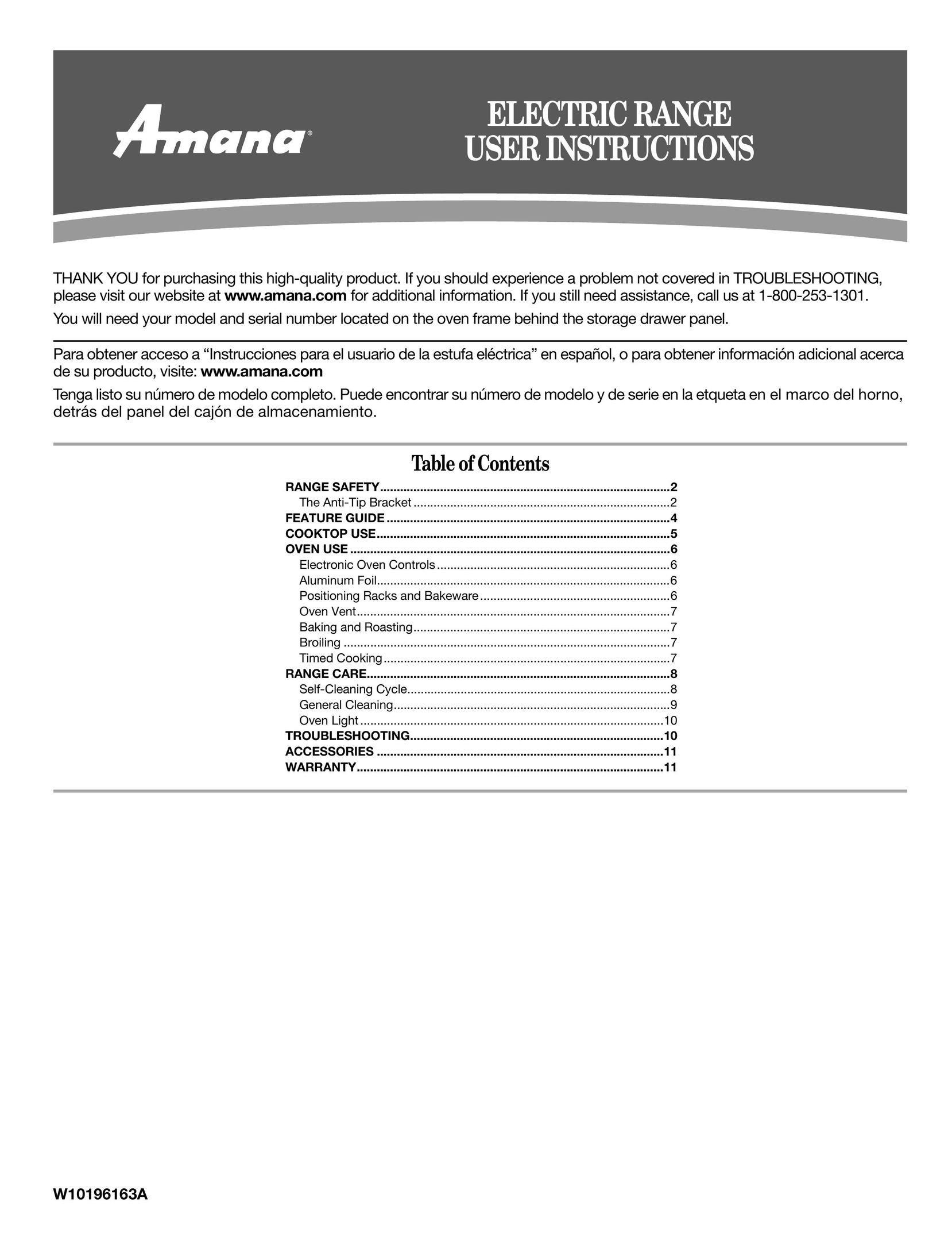 Amana AER5522VAW Range User Manual