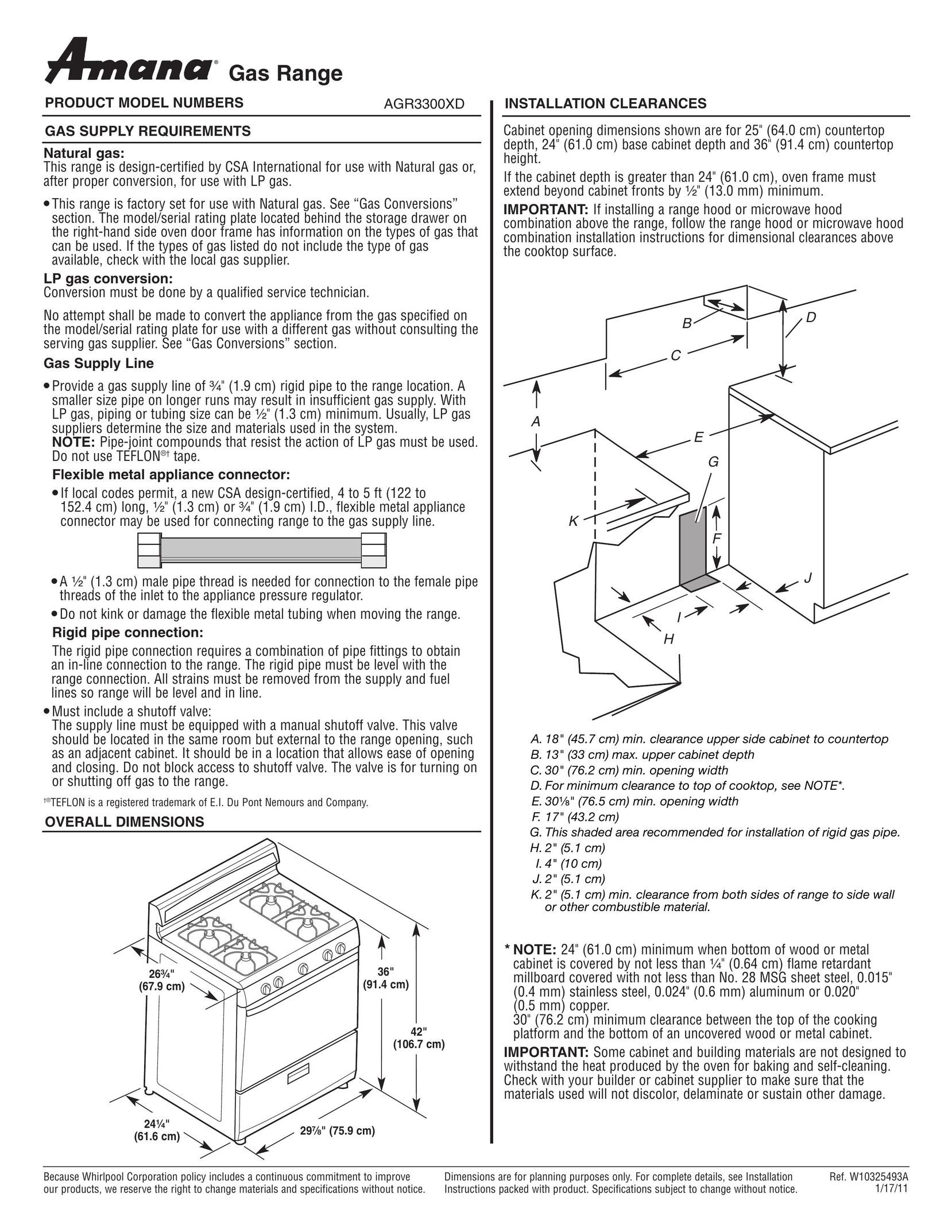 Amana AGR3300XD Range User Manual