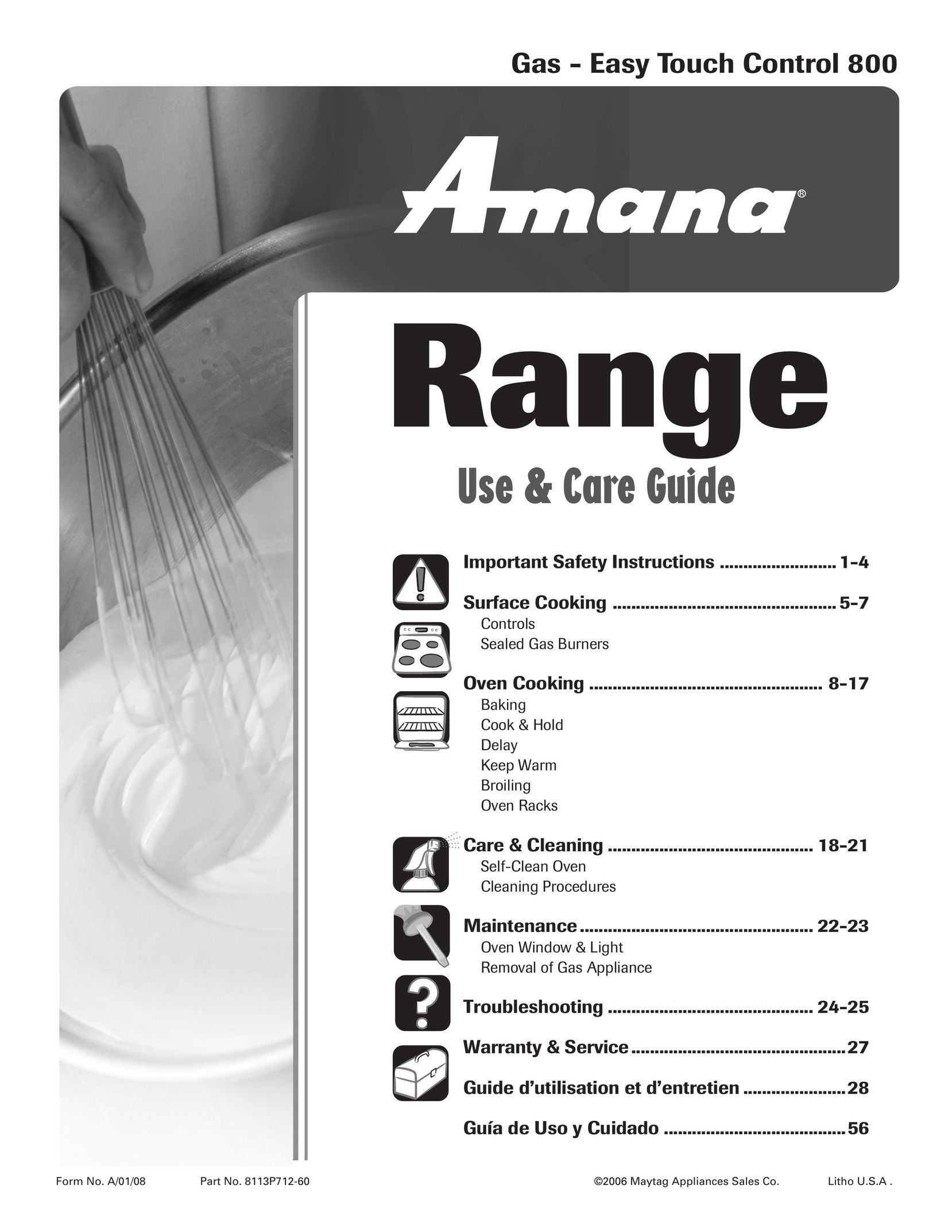Amana AGR5835QDW Range User Manual