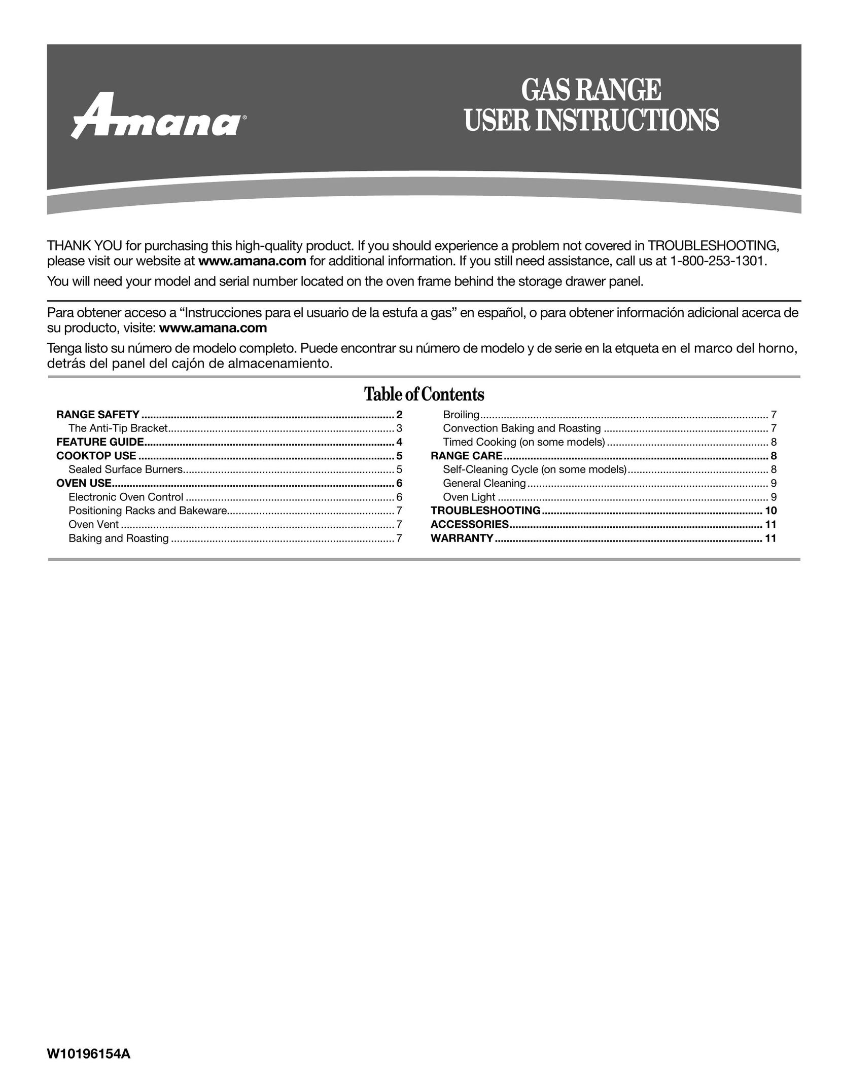 Amana AGR6011VDW Range User Manual