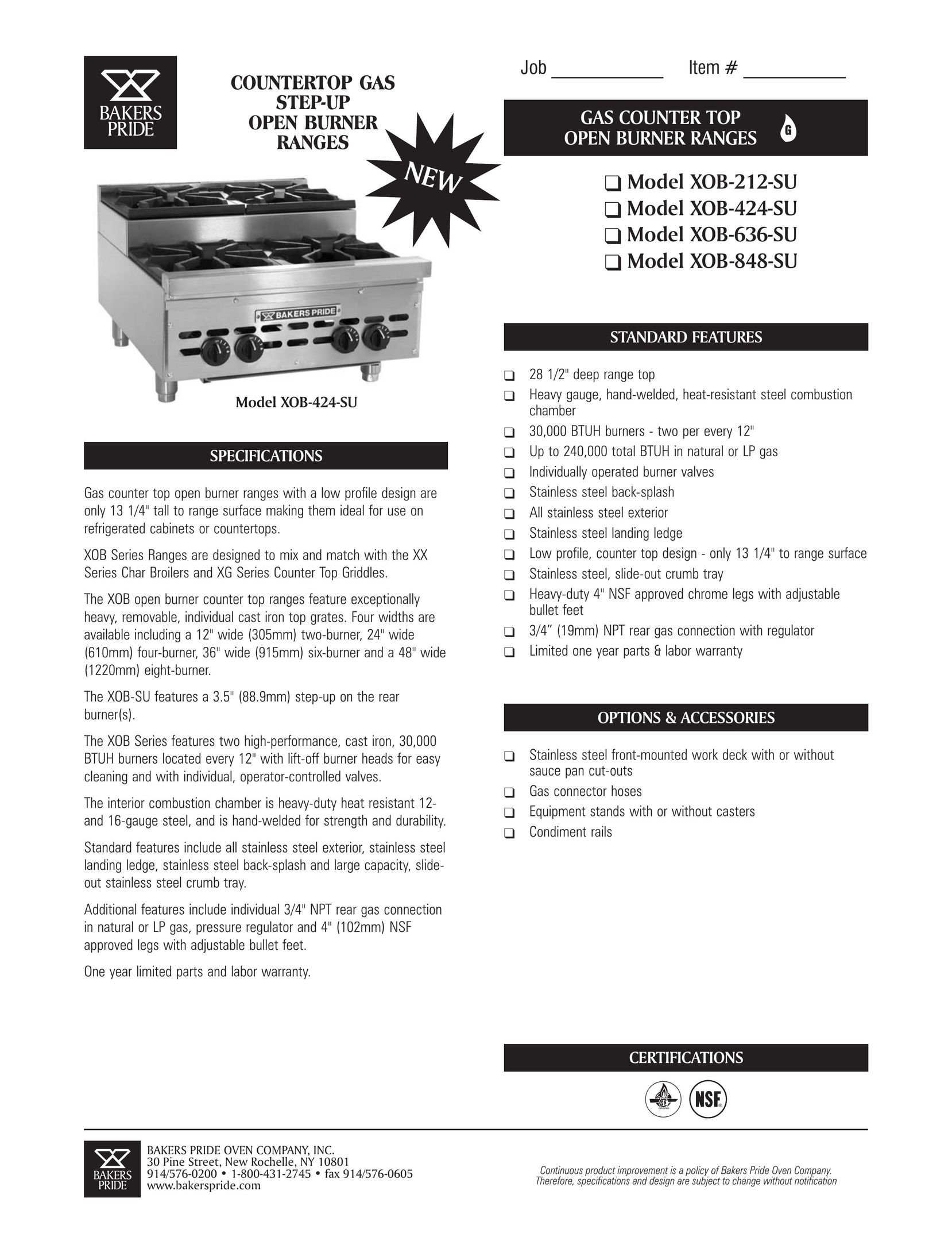Bakers Pride Oven XOB-212-SU Range User Manual