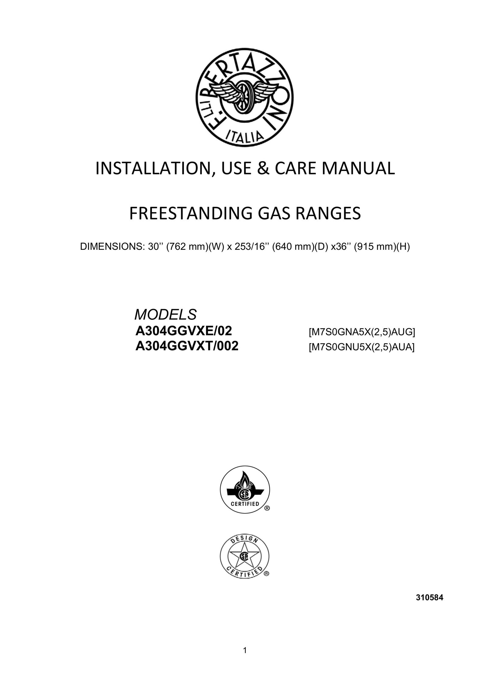 Bertazzoni A304GGVXE/02 Range User Manual