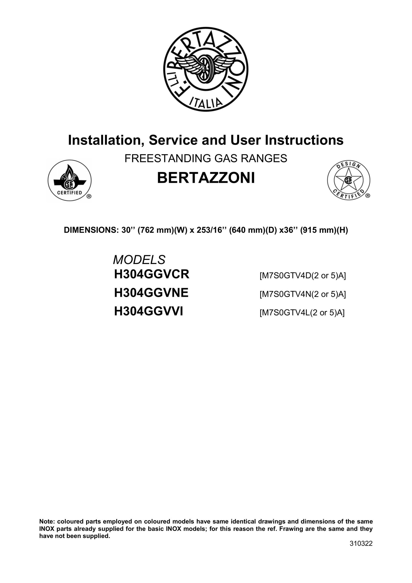 Bertazzoni H304GGVCR Range User Manual