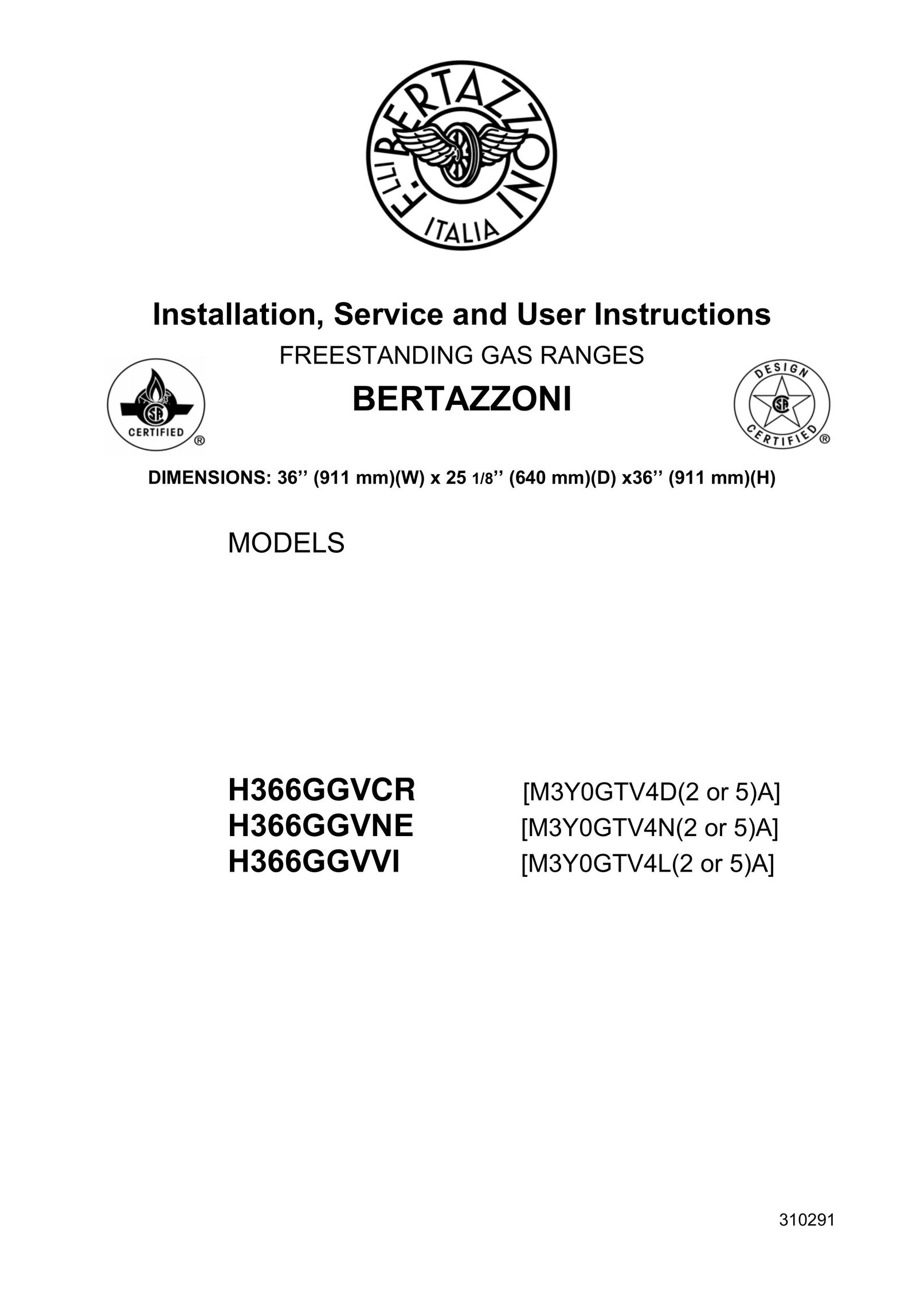 Bertazzoni H366GGVNE Range User Manual