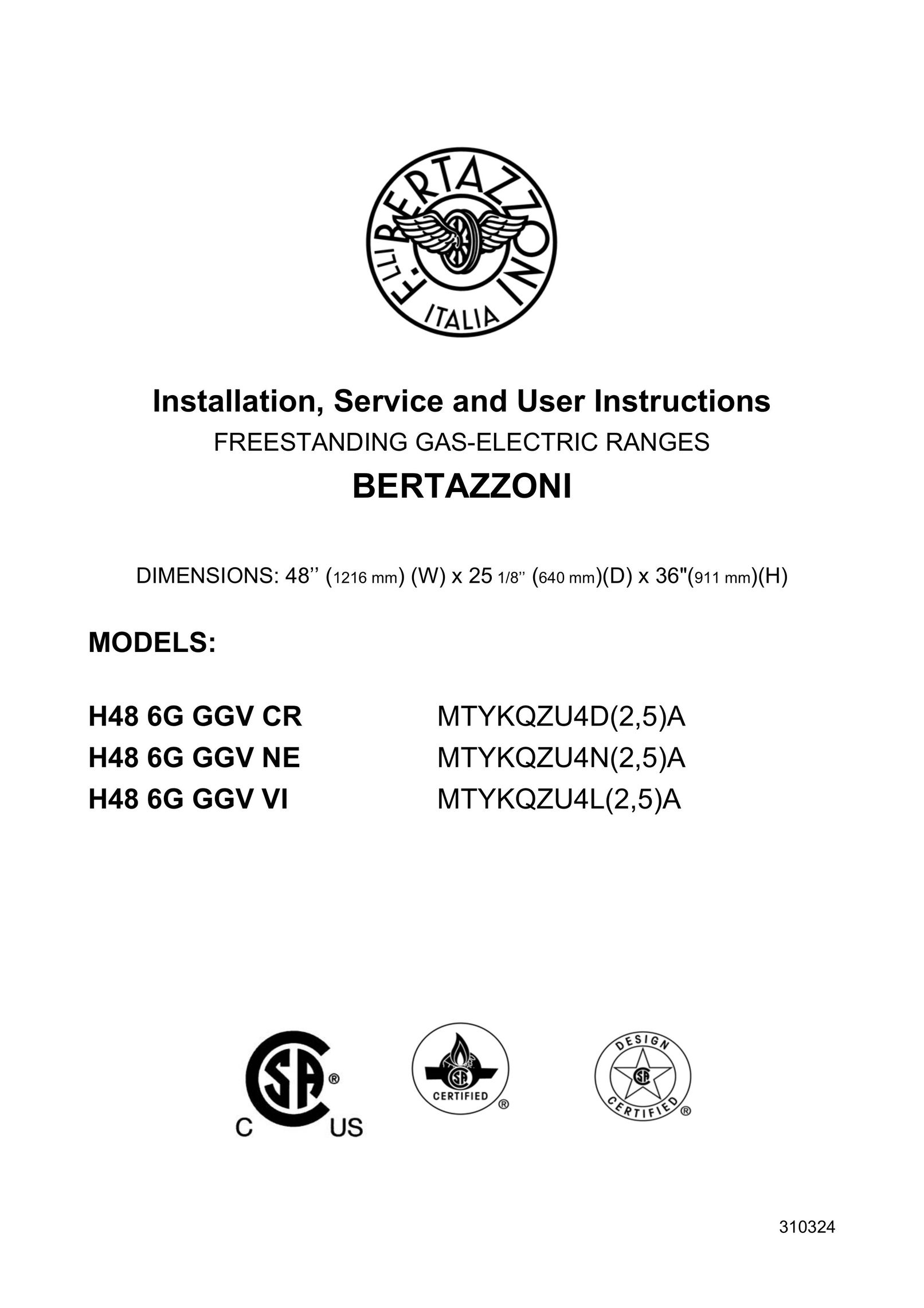 Bertazzoni H48 6G GGV CR Range User Manual