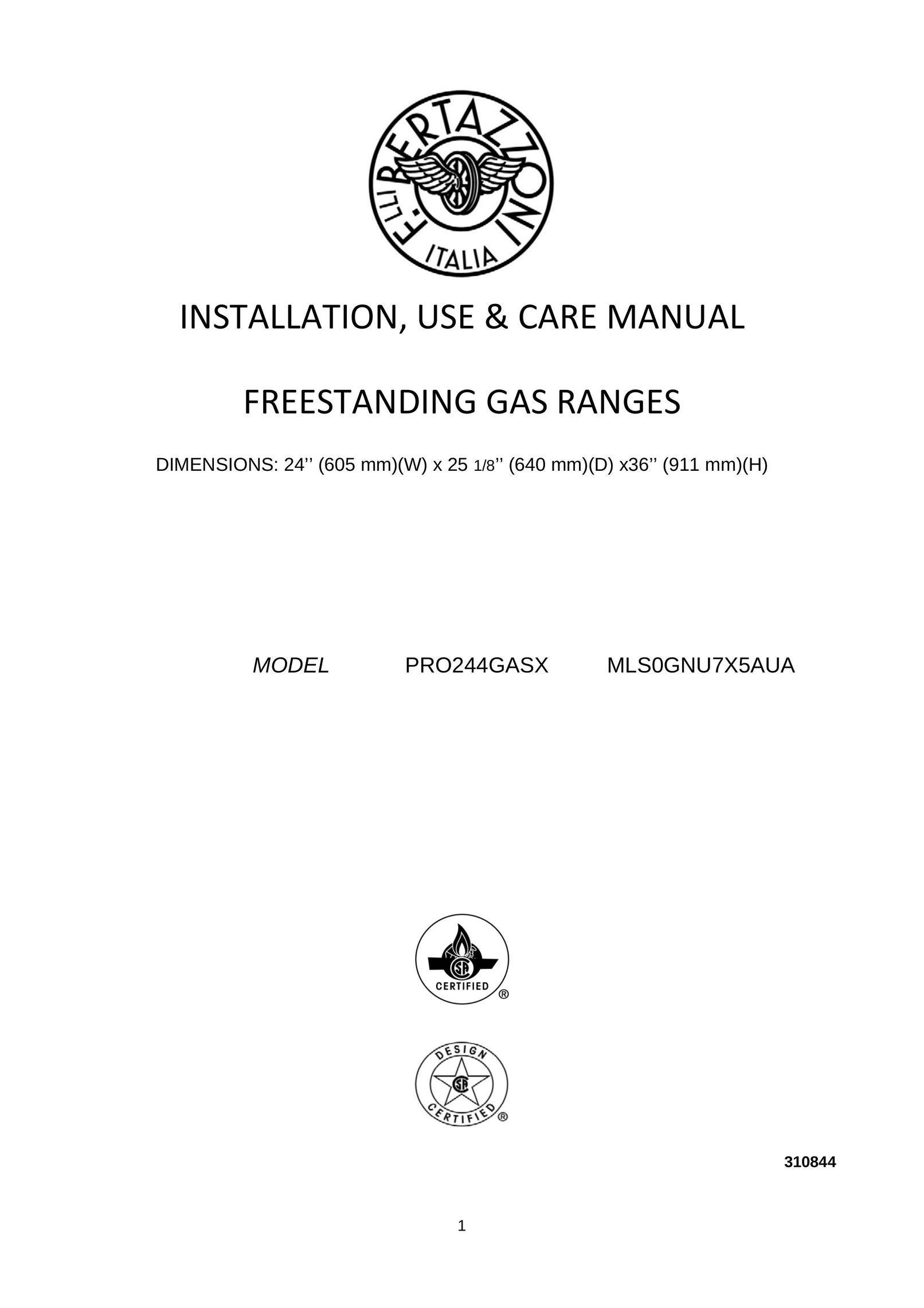 Bertazzoni PRO244GASX Range User Manual