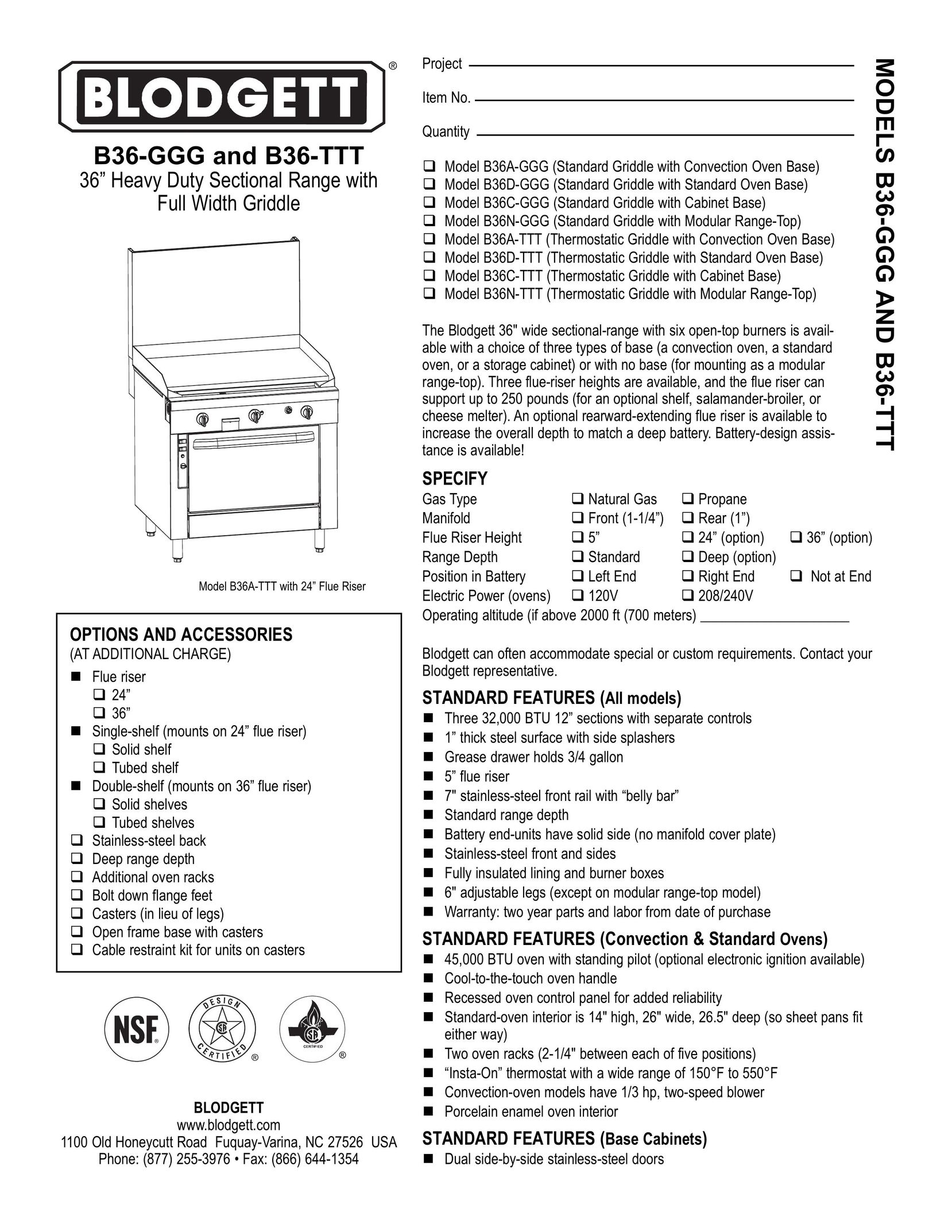 Blodgett B36-GGG Range User Manual