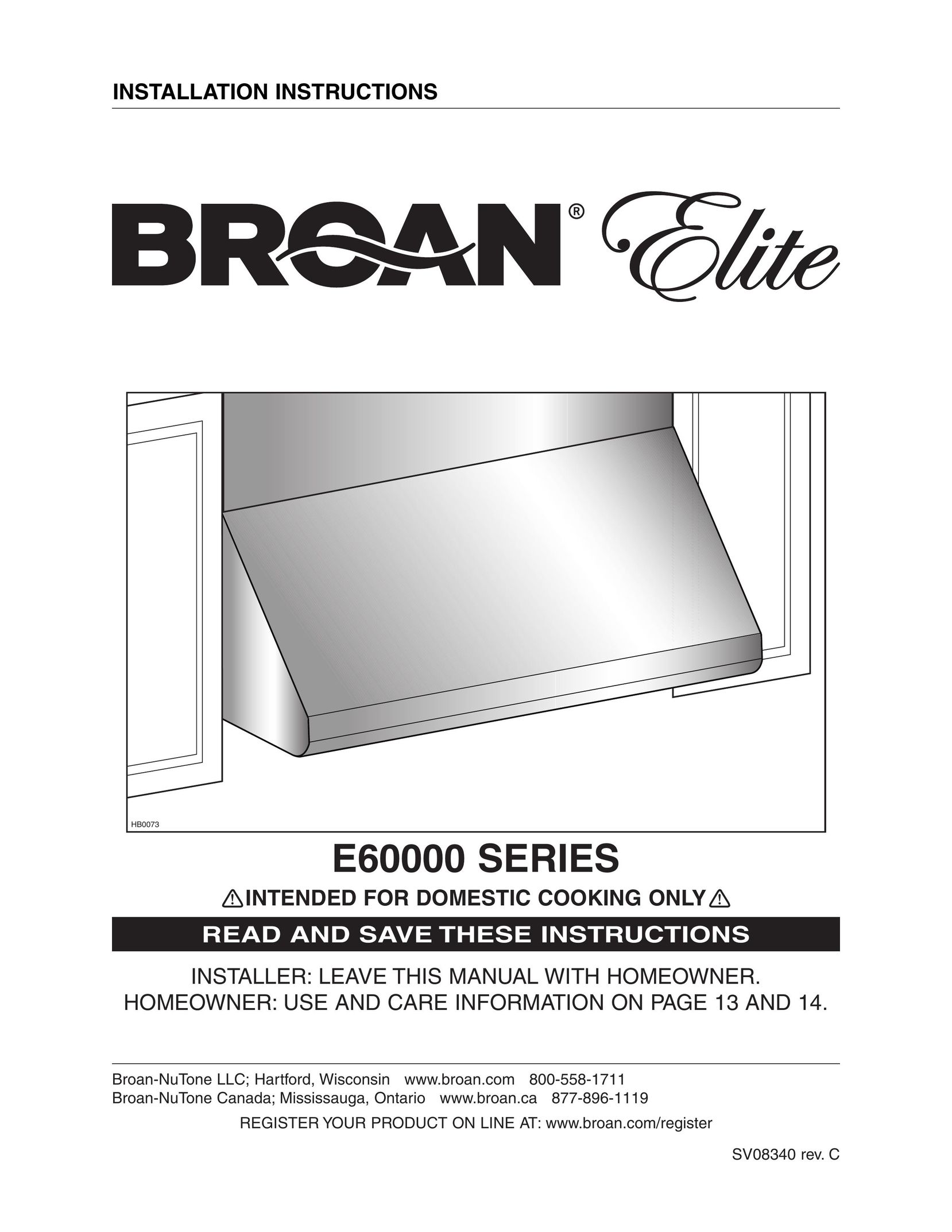 Broan E6036SS Range User Manual