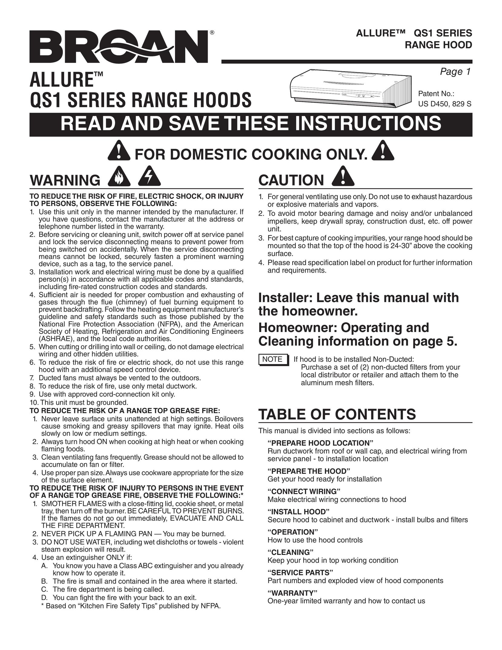 Broan QS136SS Range User Manual