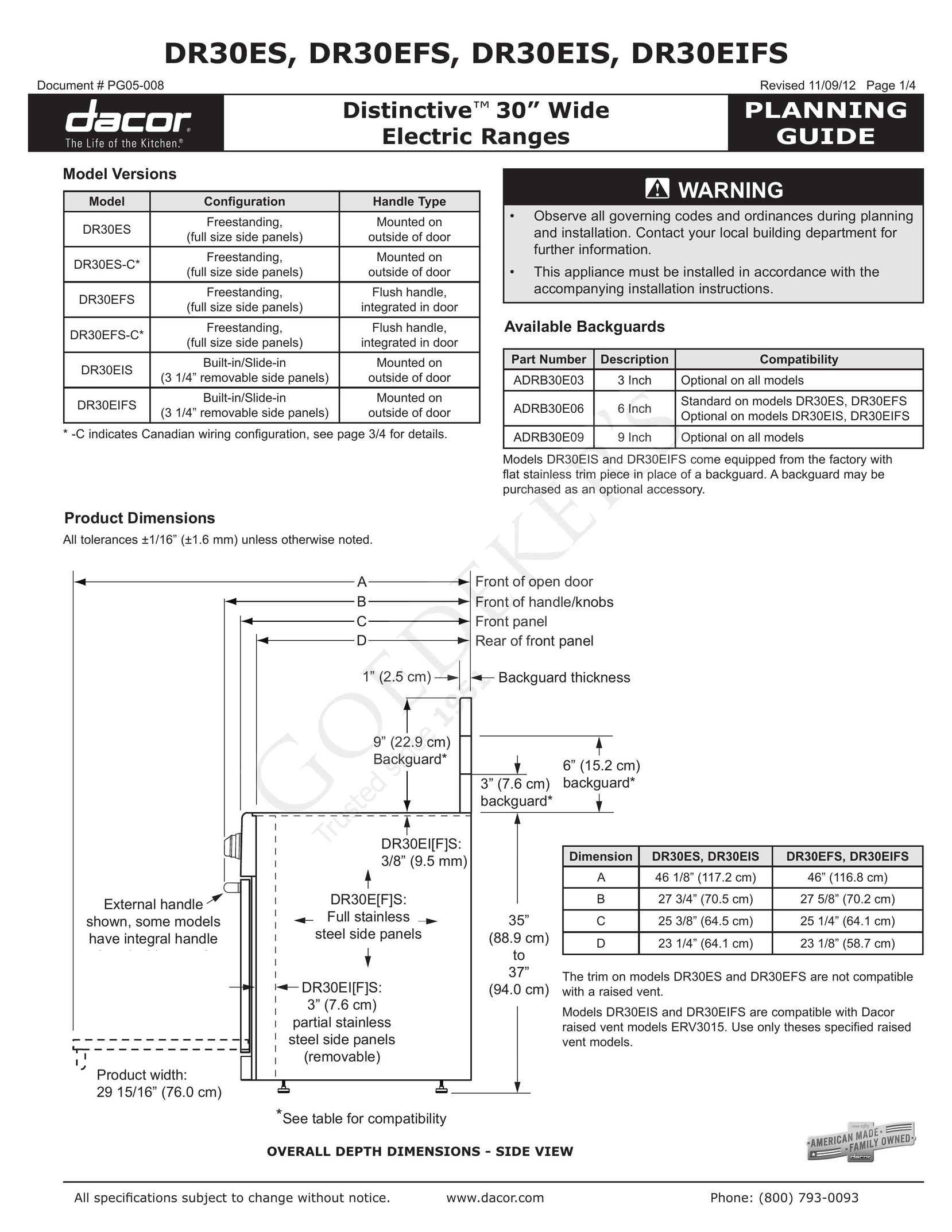 Dacor DR30EIFS Range User Manual