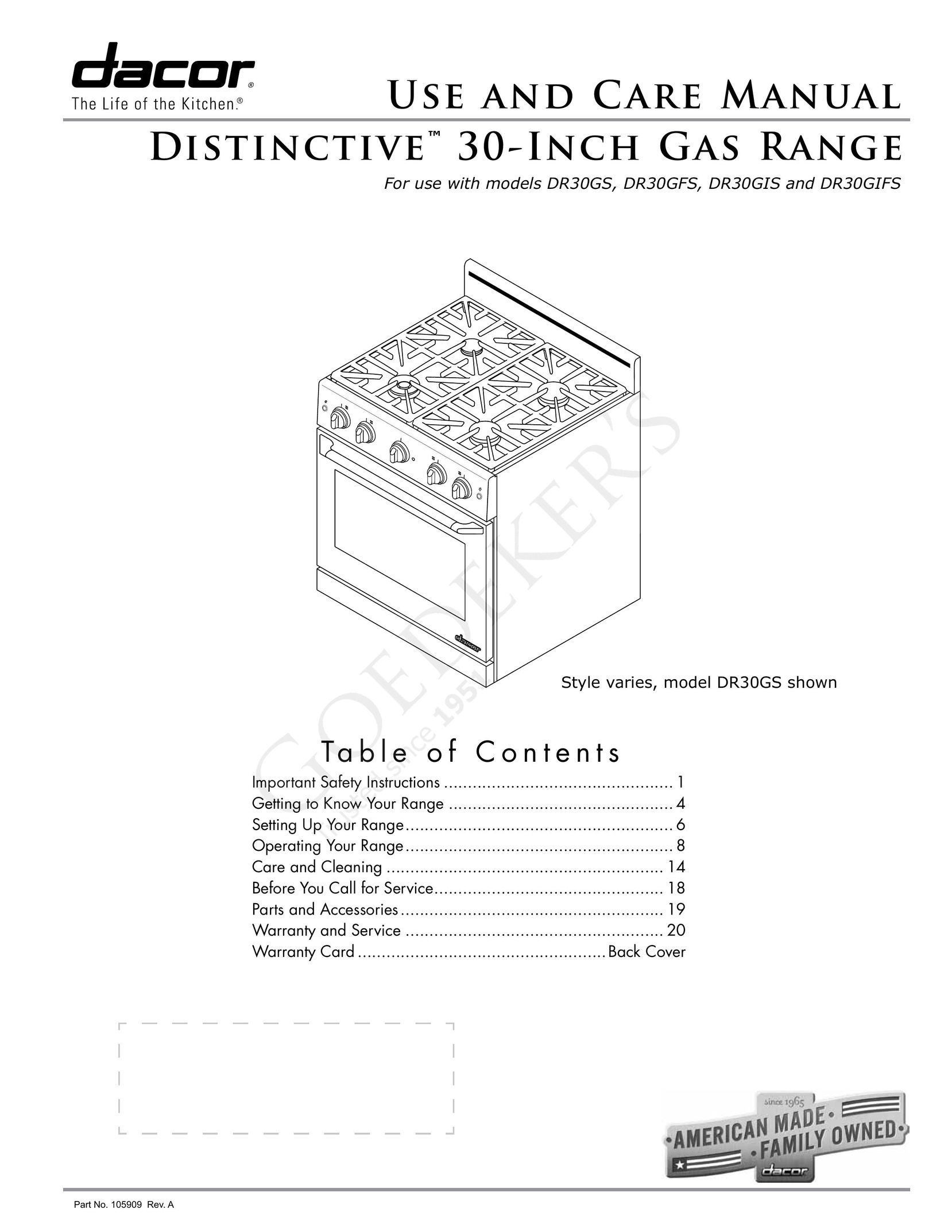 Dacor DR30GFS Range User Manual