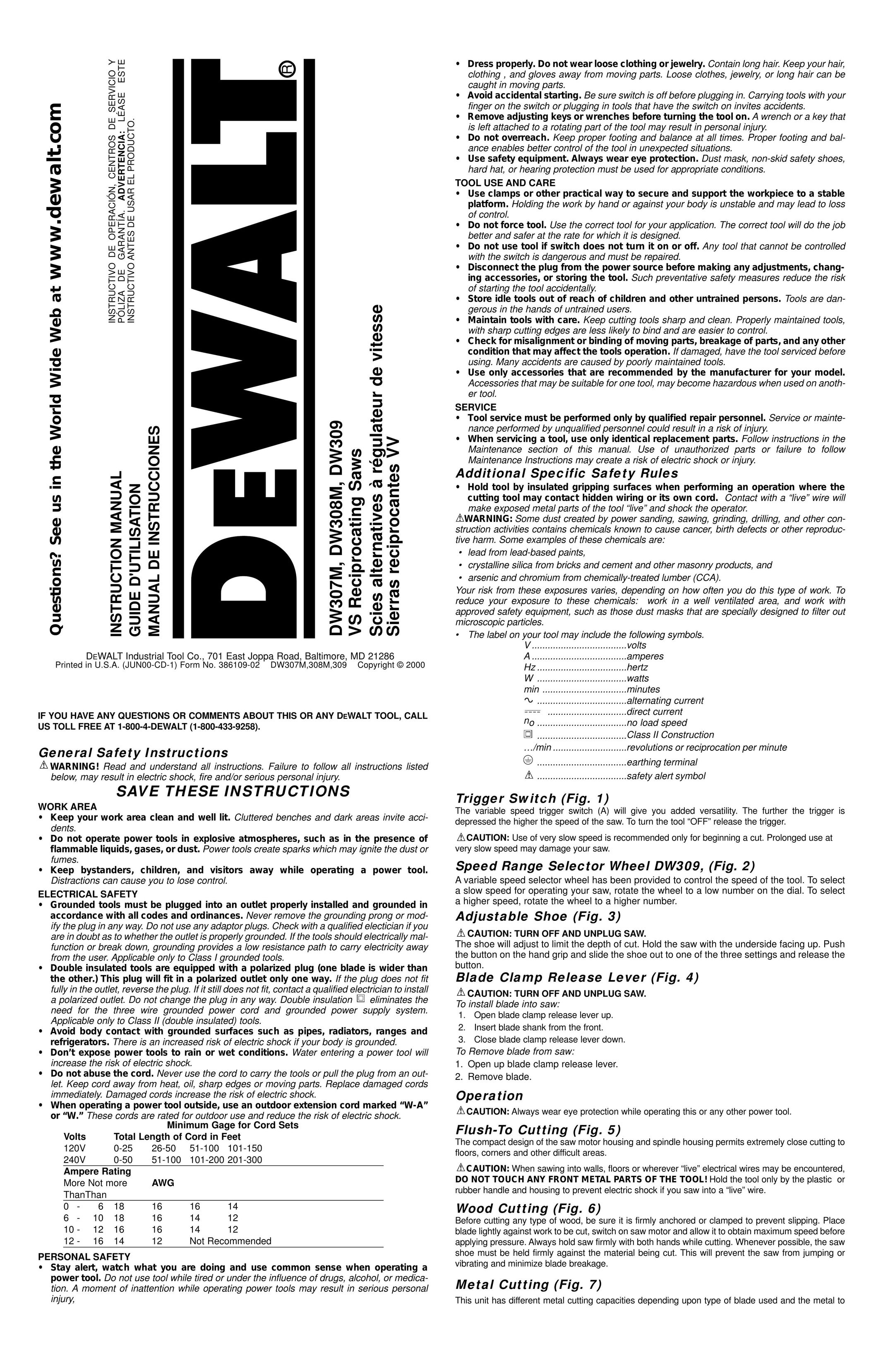 DeWalt DW307M Range User Manual