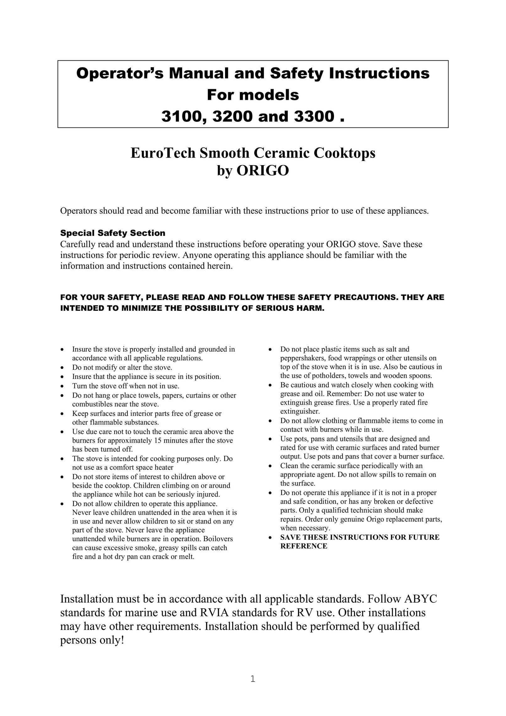Eurotech Appliances 3200, 3300 Range User Manual