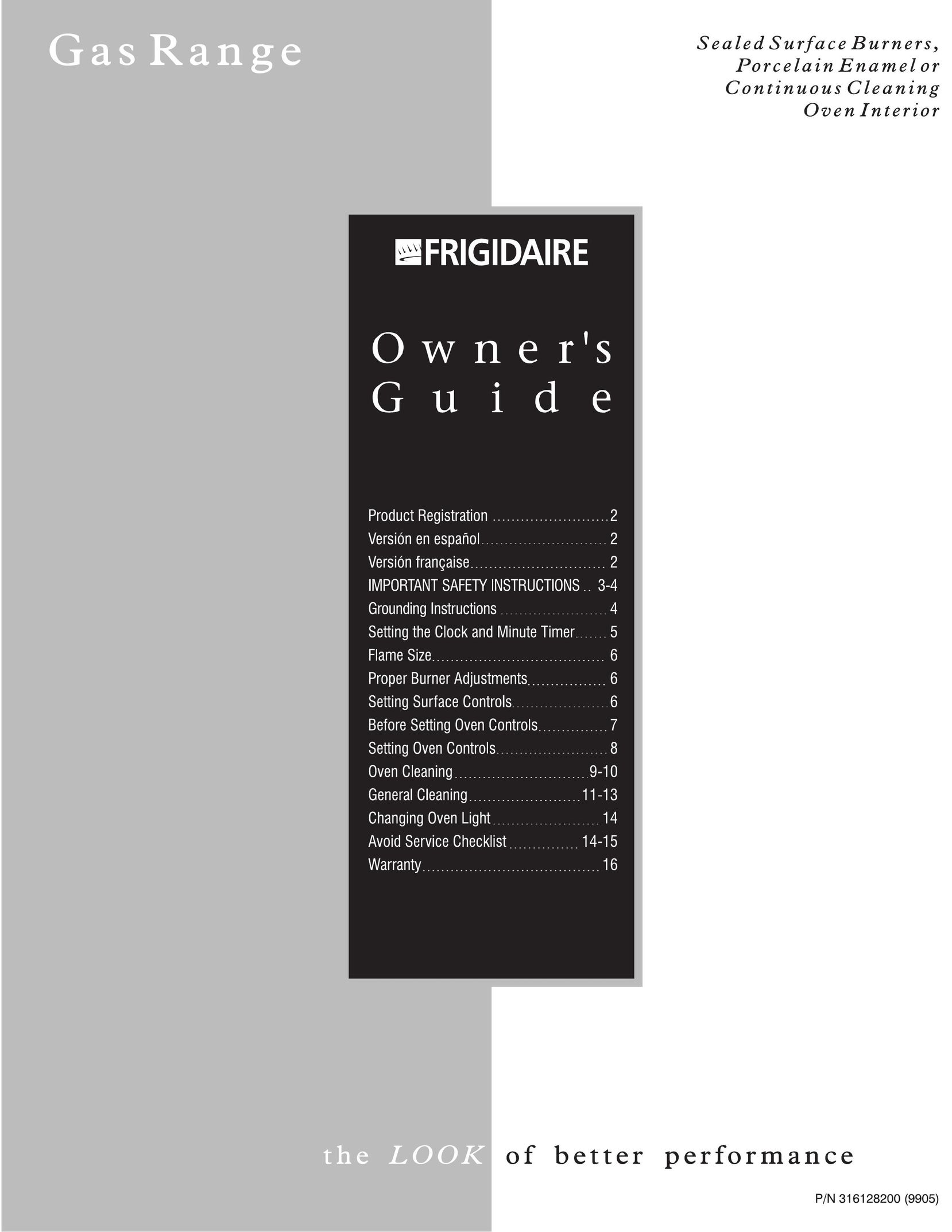 Frigidaire 316000291 (9902) Range User Manual