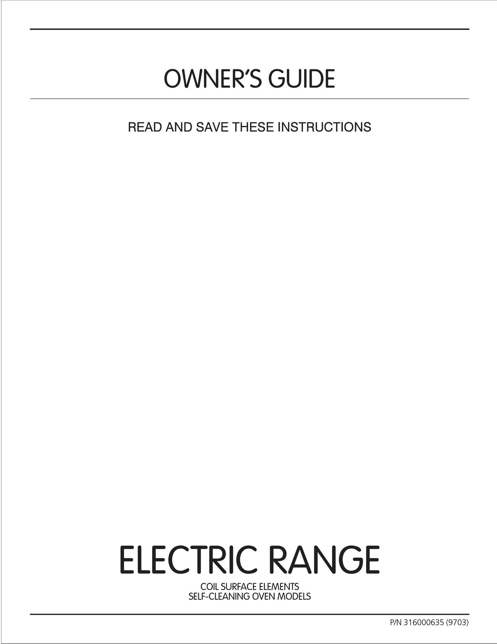 Frigidaire 316000635 Range User Manual