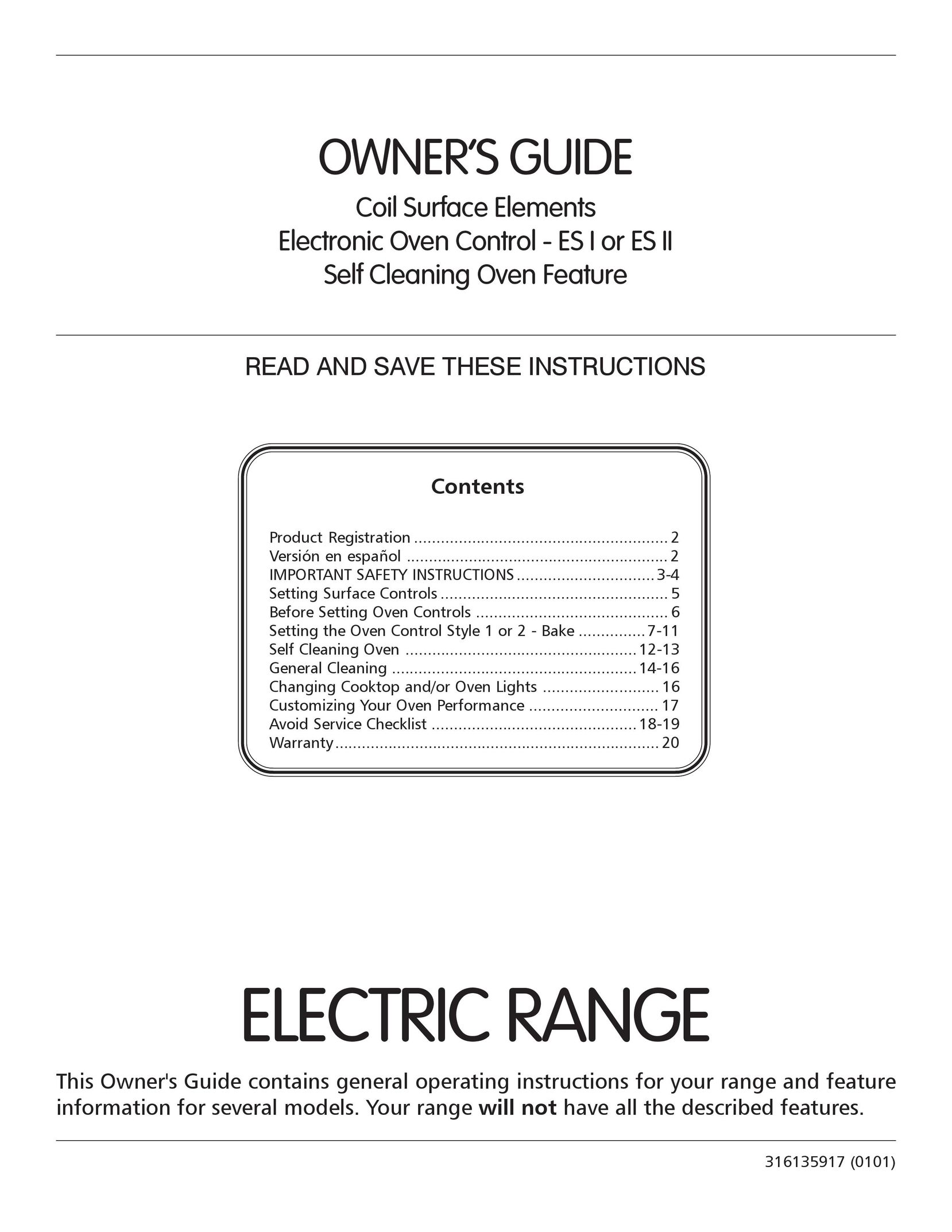 Frigidaire 316135917 Range User Manual