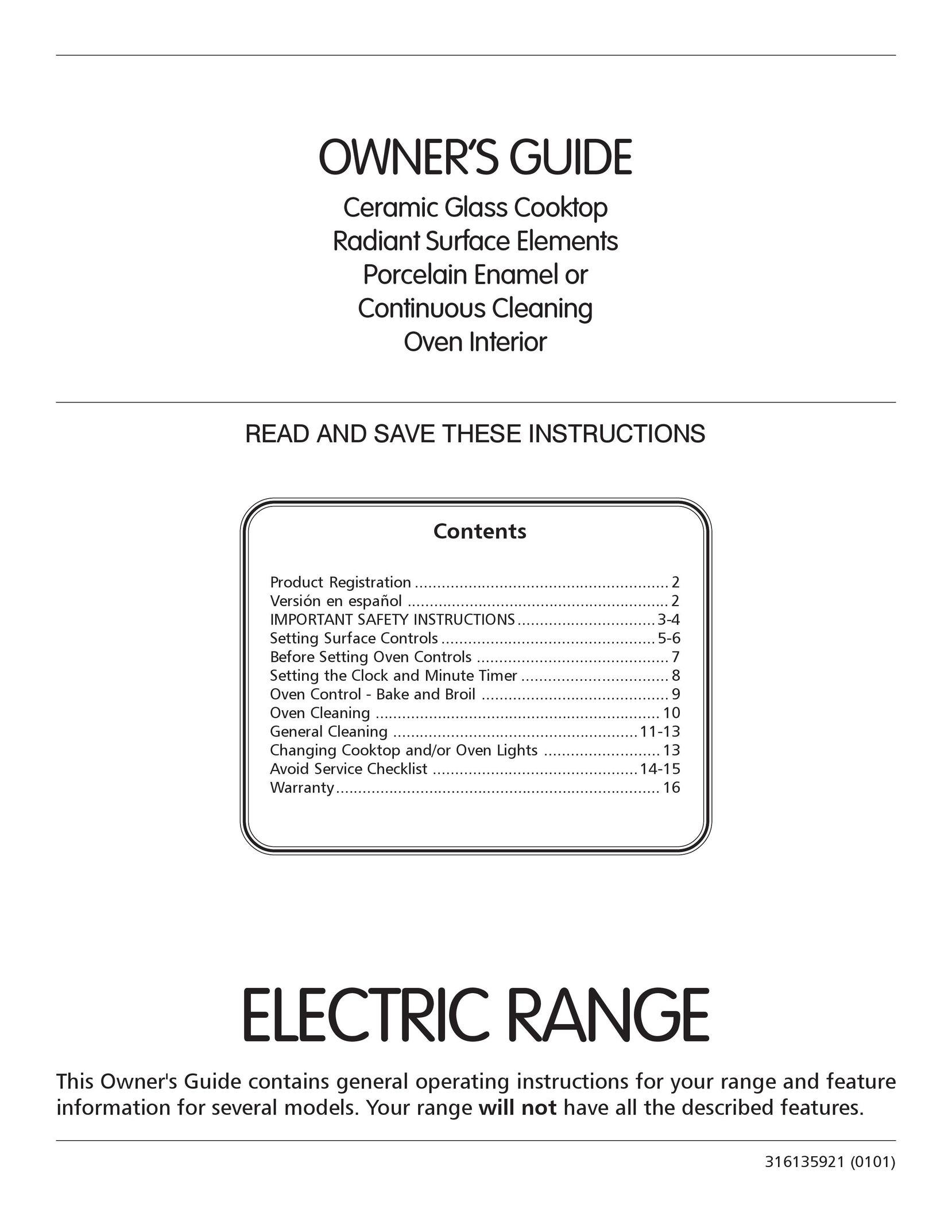 Frigidaire 316135921 Range User Manual