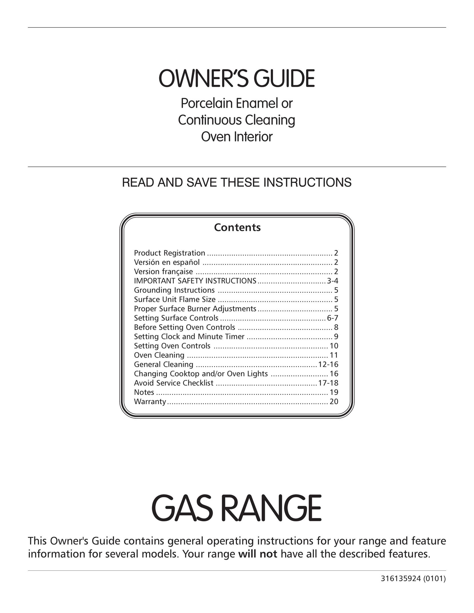 Frigidaire 316135924 Range User Manual