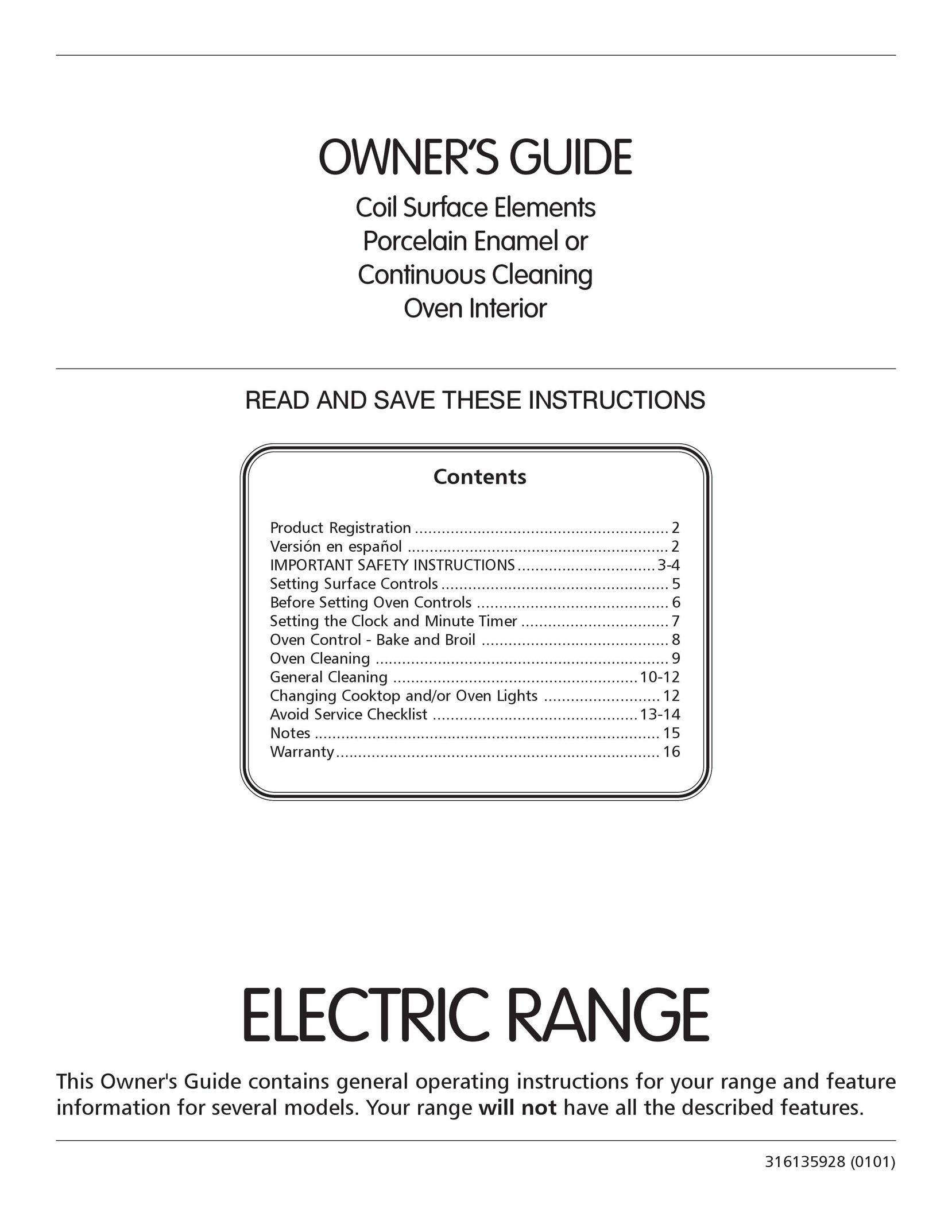 Frigidaire 316135928 Range User Manual