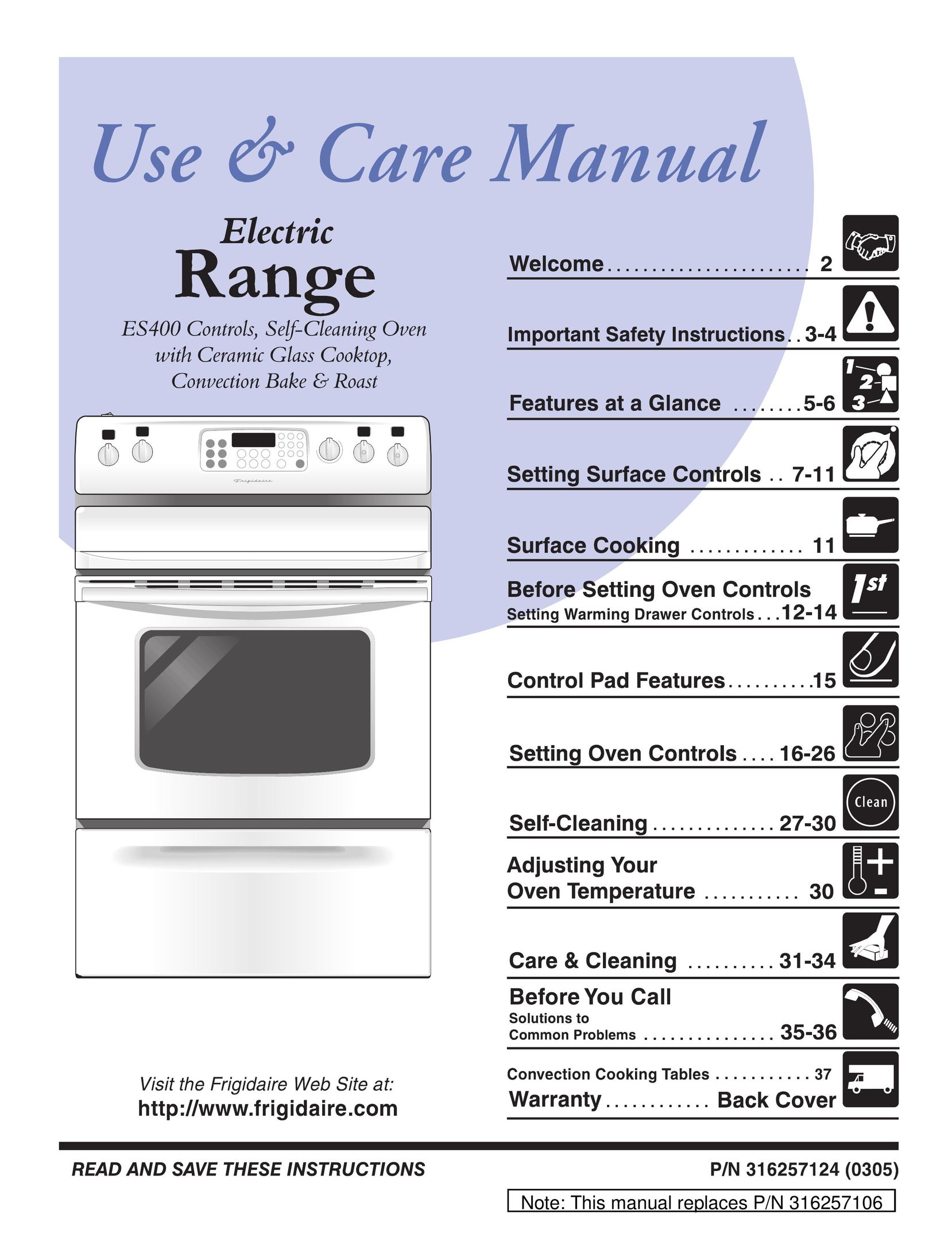 Frigidaire 316257124 Range User Manual