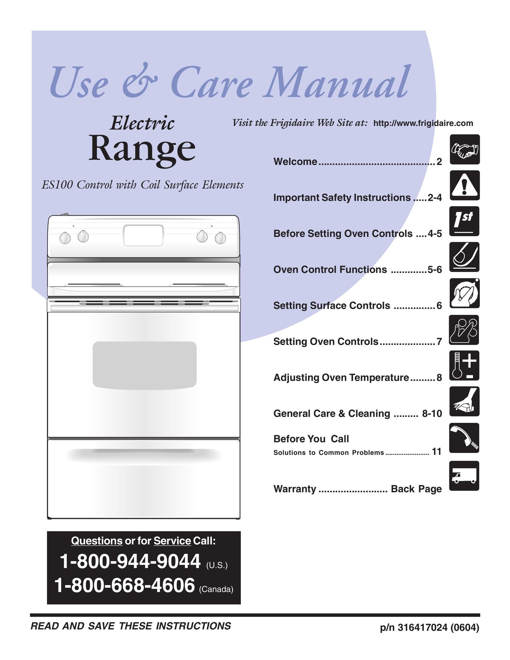 Frigidaire 316417024 Range User Manual