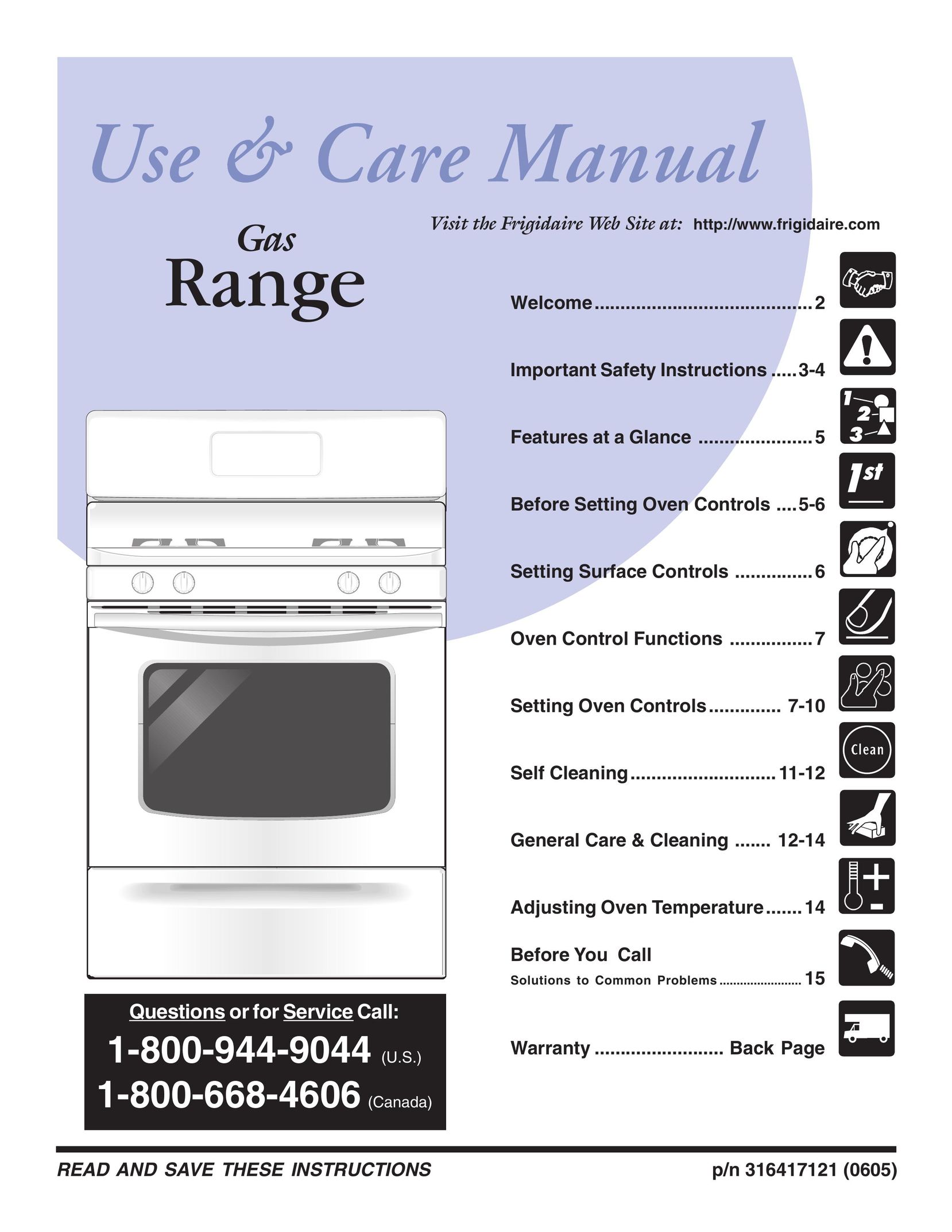 Frigidaire 316417121 Range User Manual