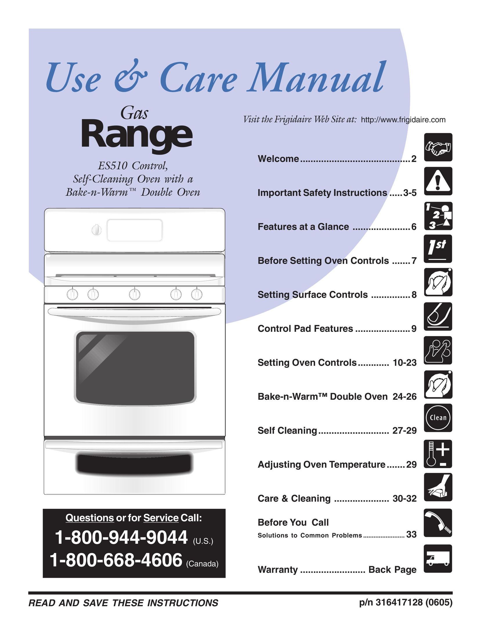 Frigidaire 316417128 Range User Manual
