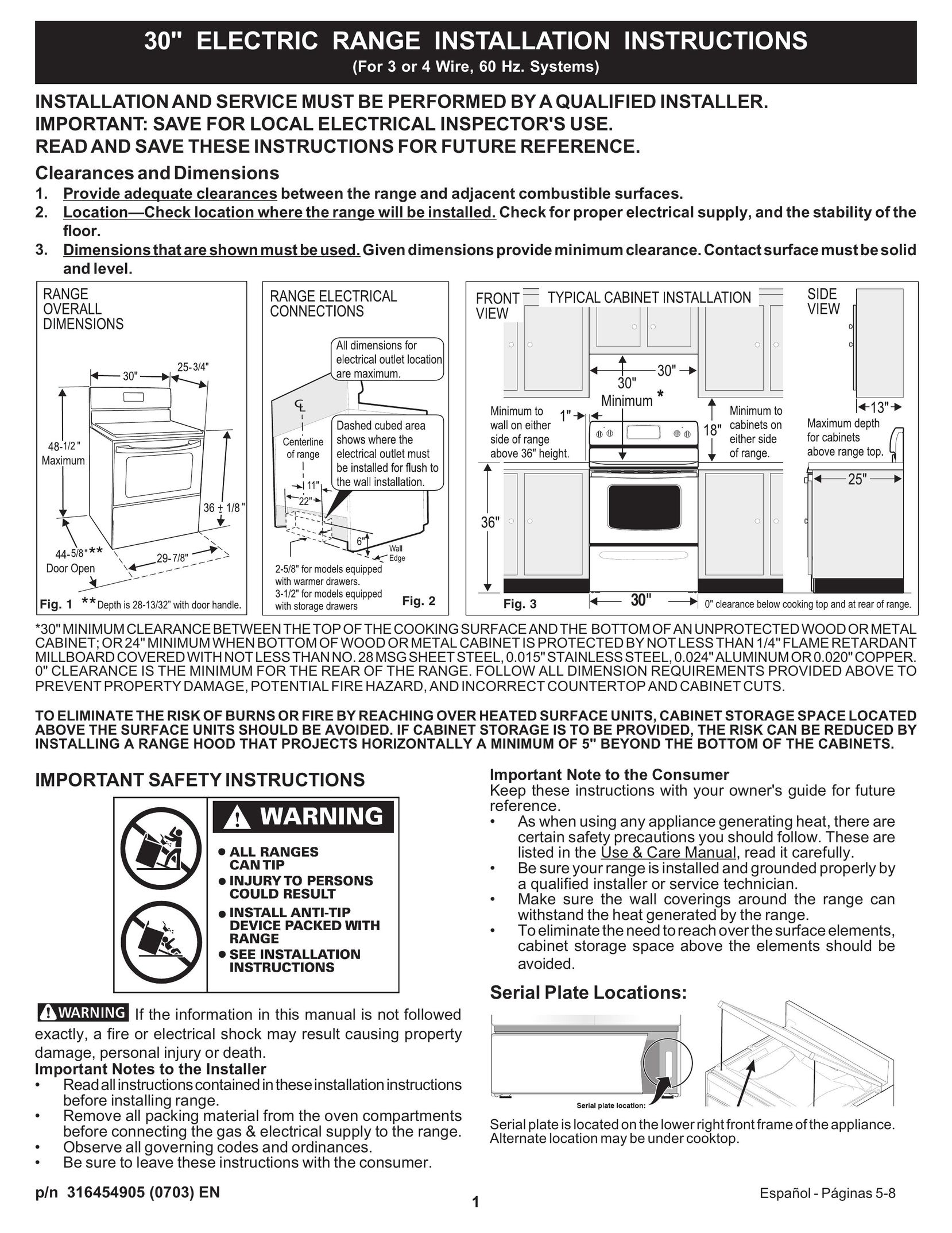 Frigidaire 316454905 Range User Manual