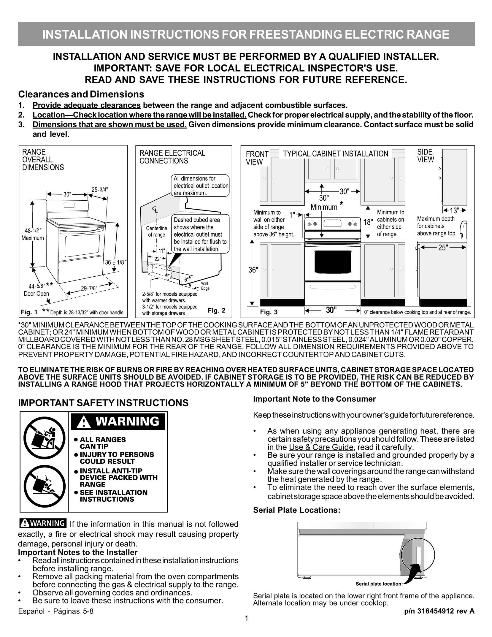 Frigidaire 316454912 Range User Manual