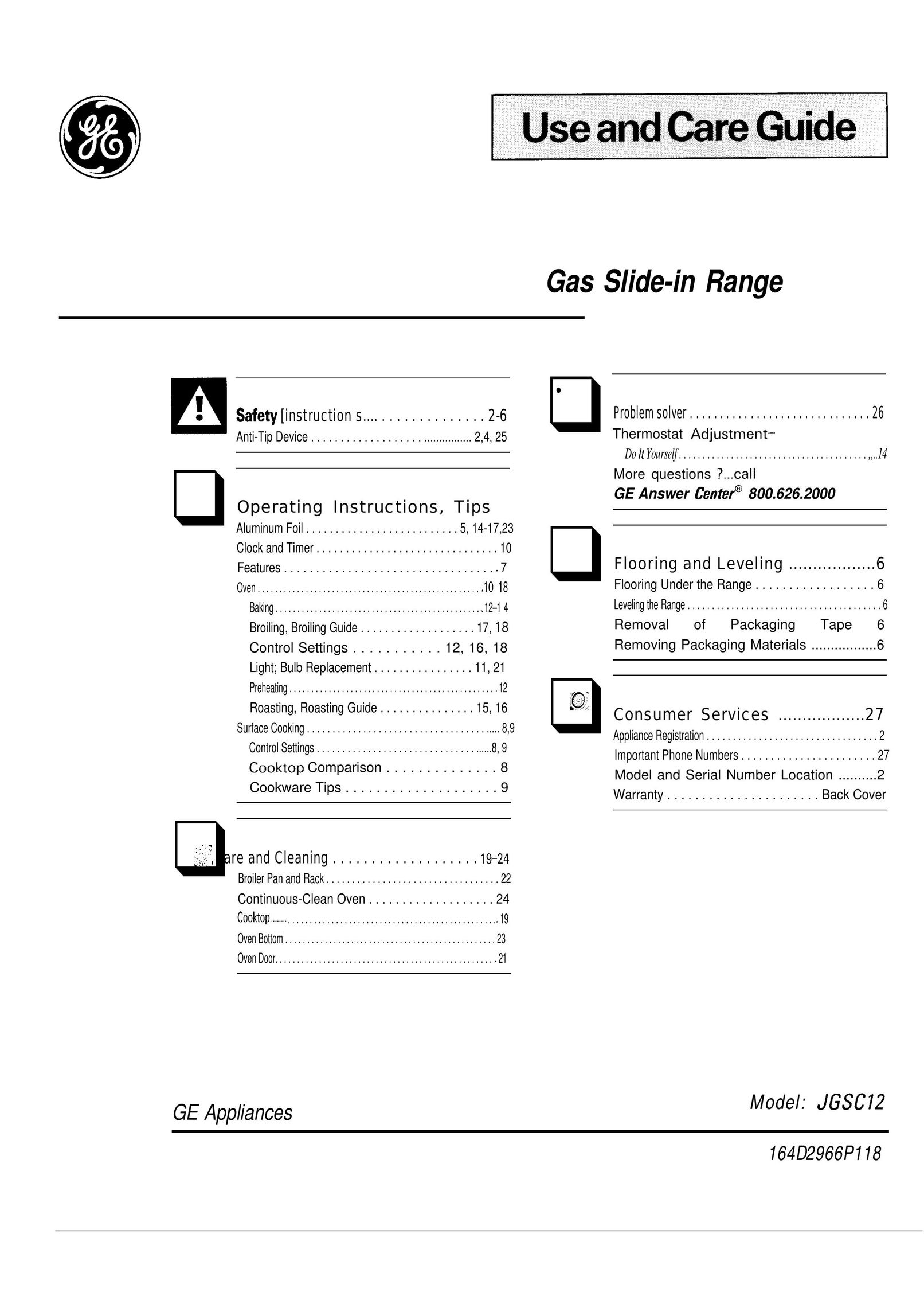 GE 164D2966P118 Range User Manual