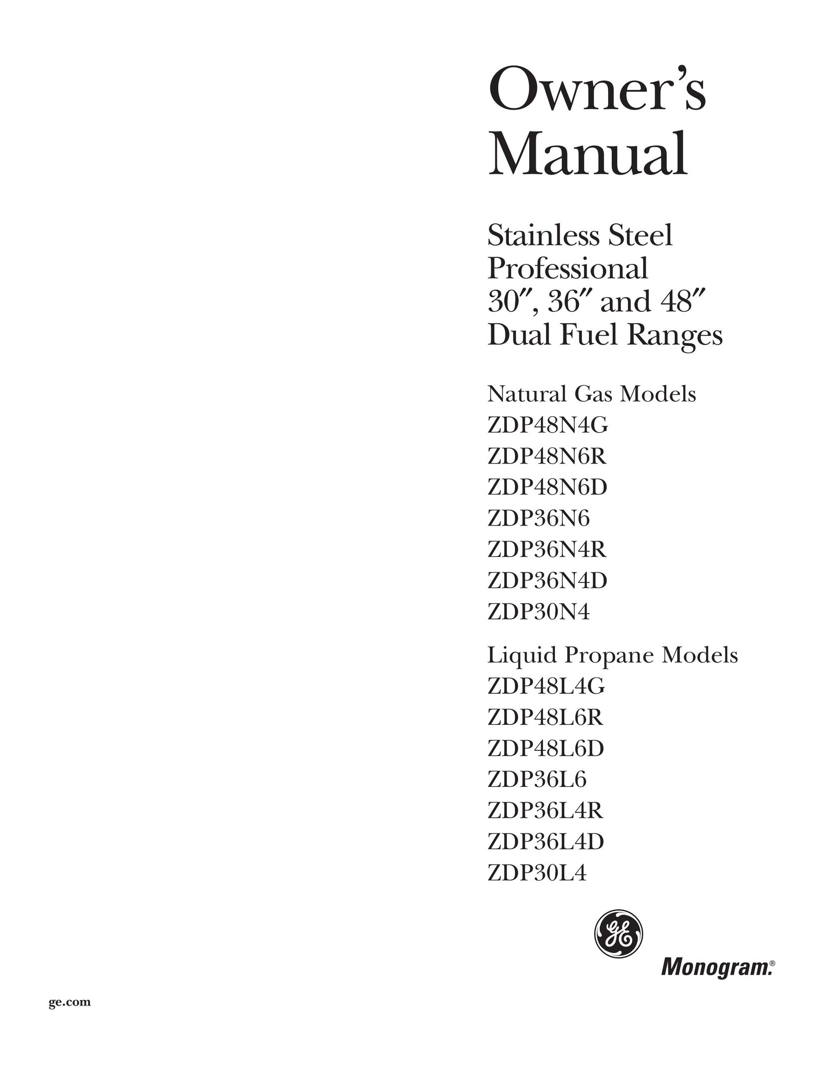GE Monogram 36 and 48 Dual Fuel Ranges Natural Gas Models ZDP48N4G Range User Manual