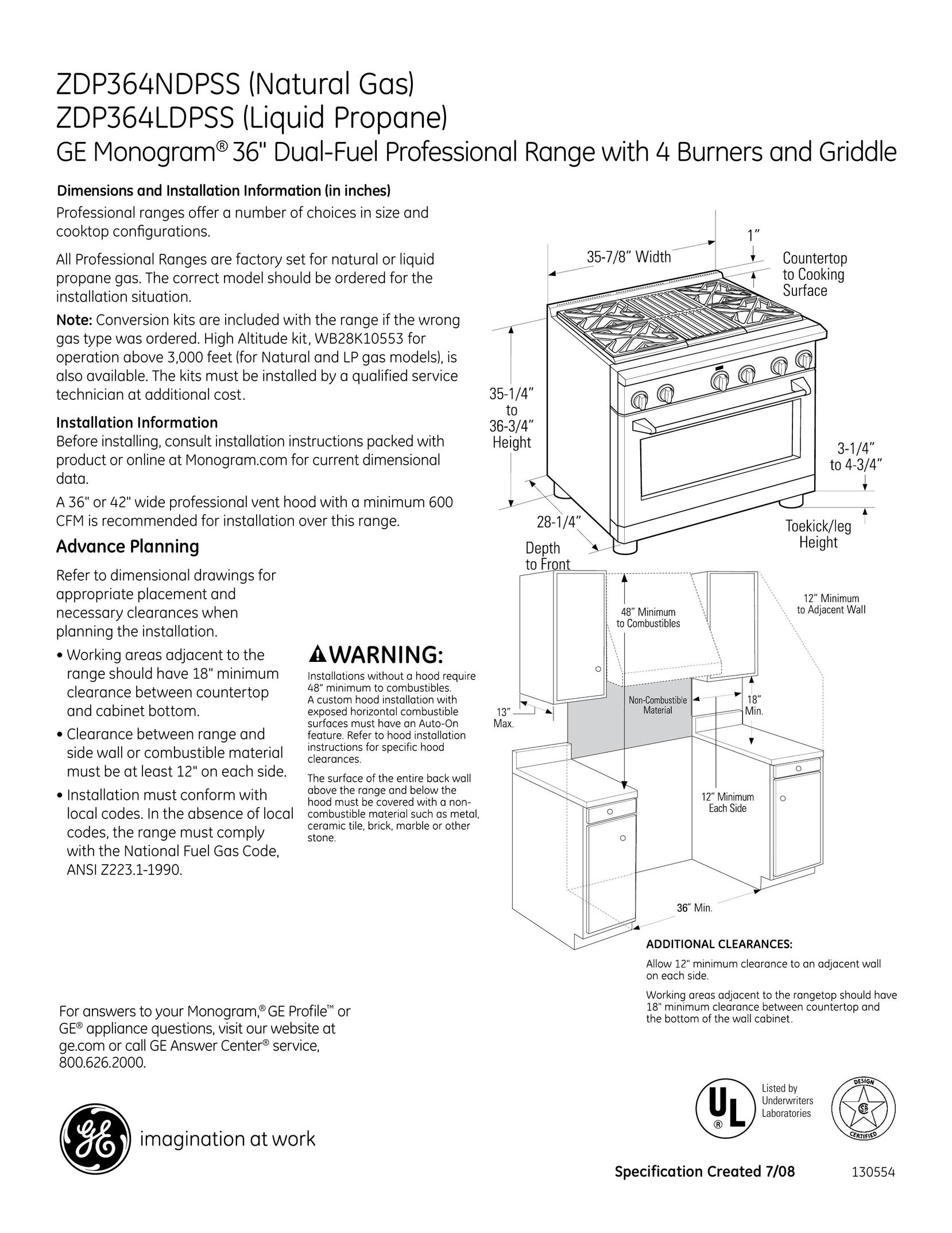GE Monogram ZDP364LDPSS Range User Manual