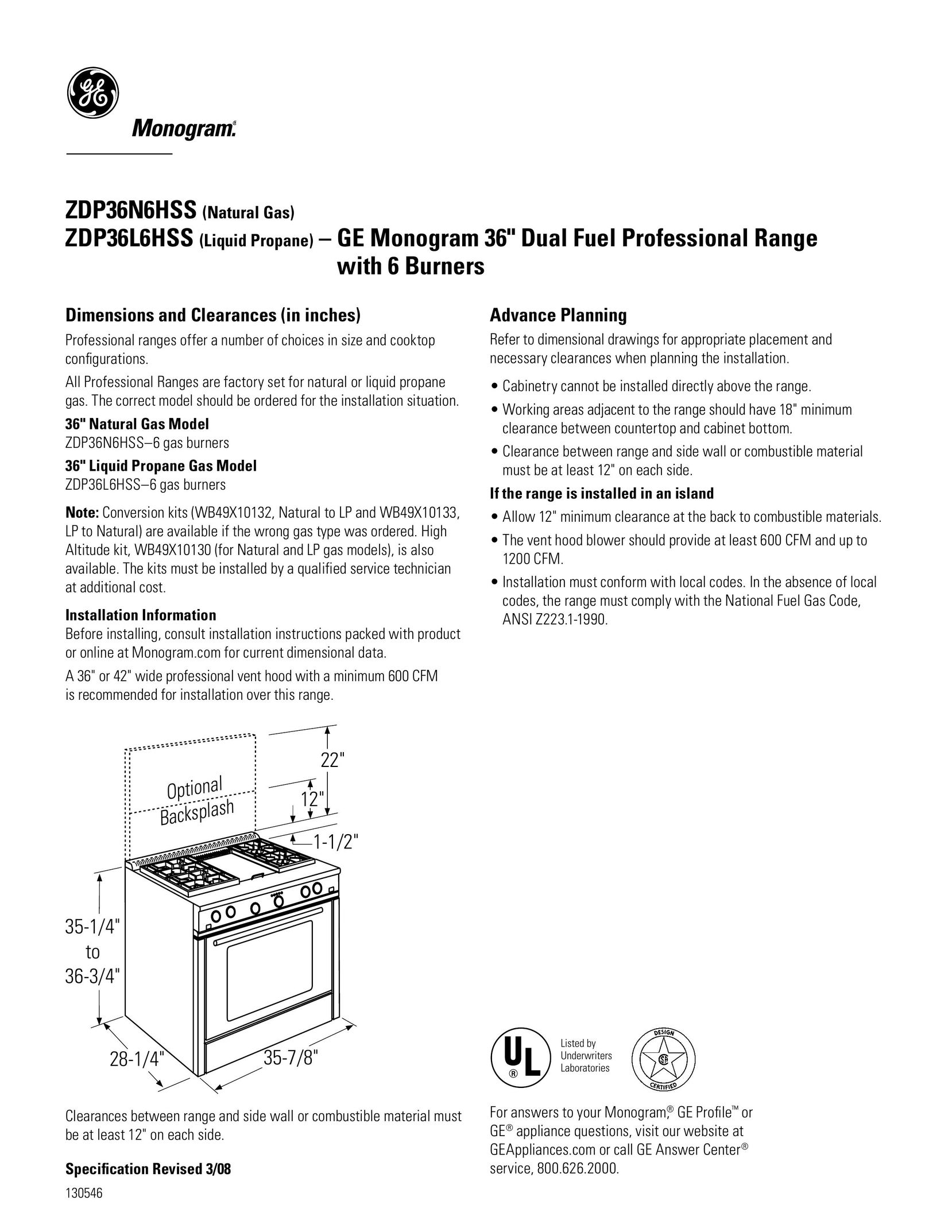 GE Monogram zDP36N6hSS Range User Manual