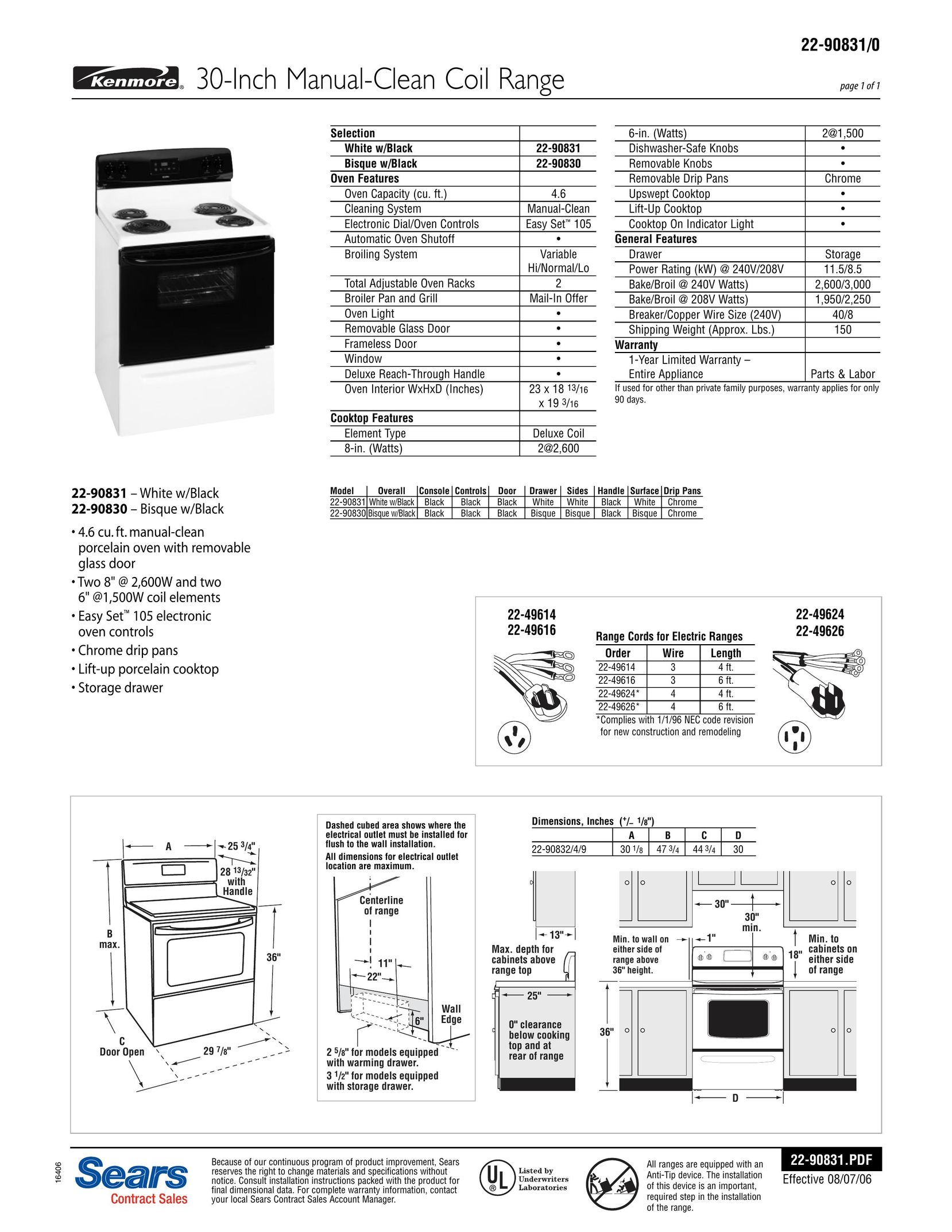 Kenmore 22-90830 Range User Manual