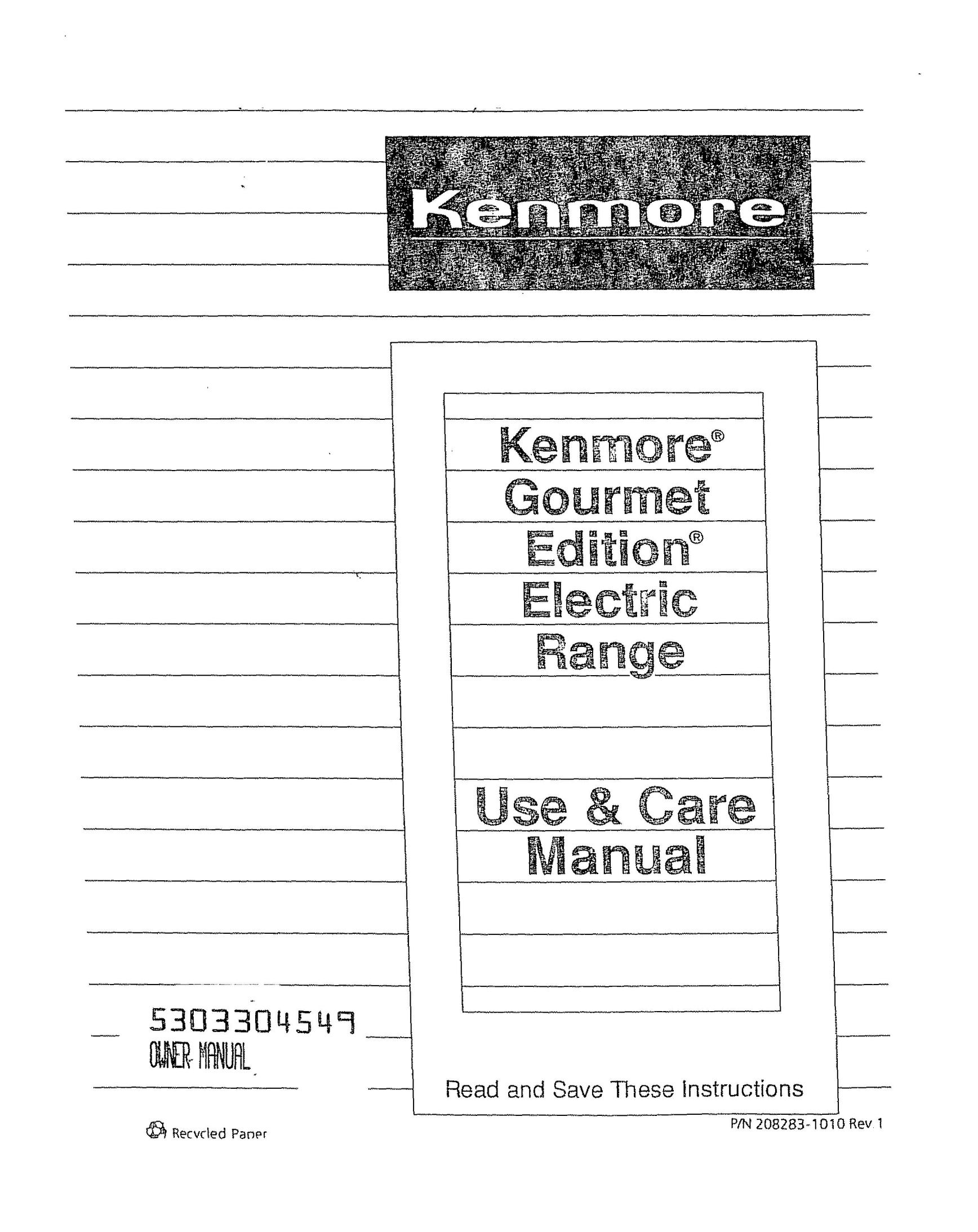 Kenmore 5303304549 Range User Manual