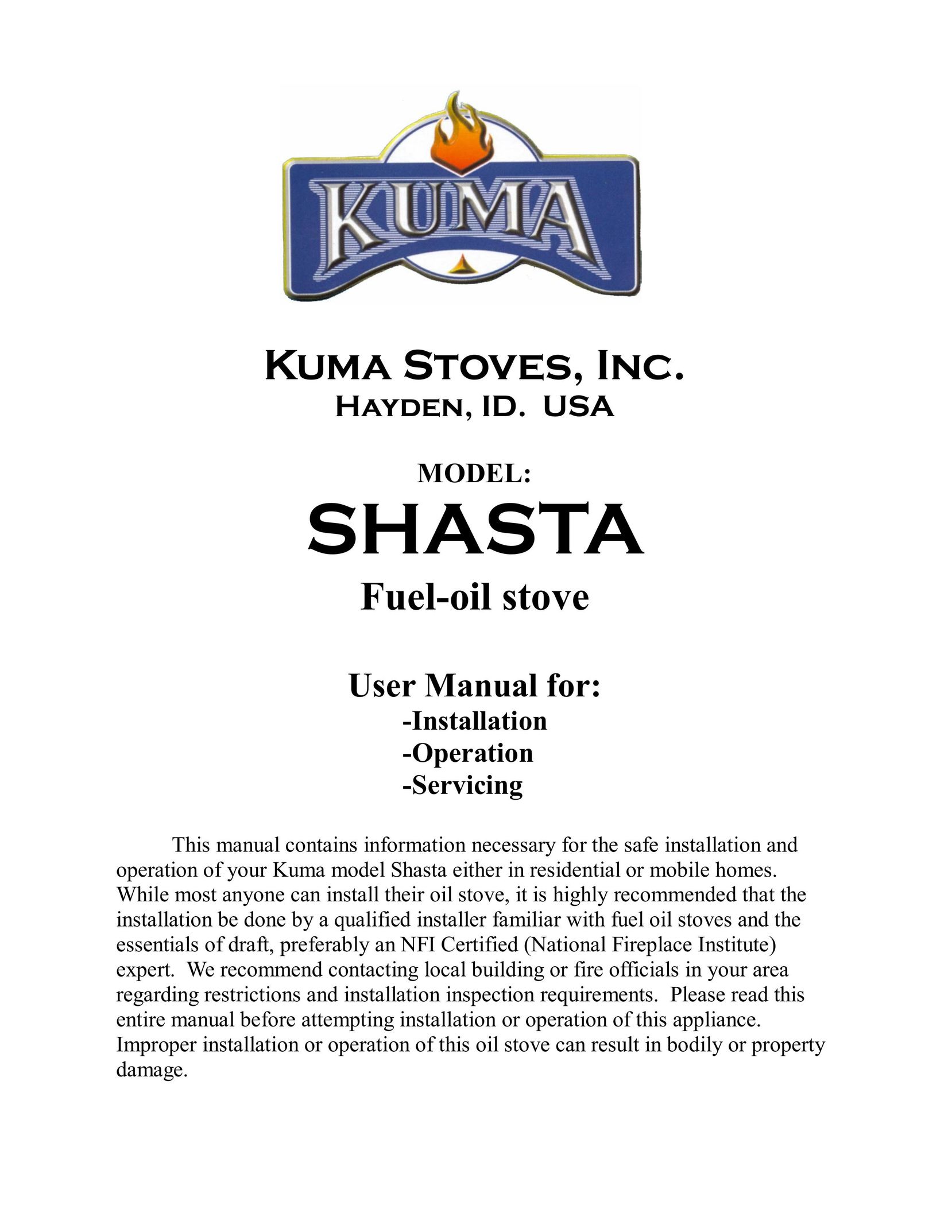 Kuma Stoves SHASTA Range User Manual