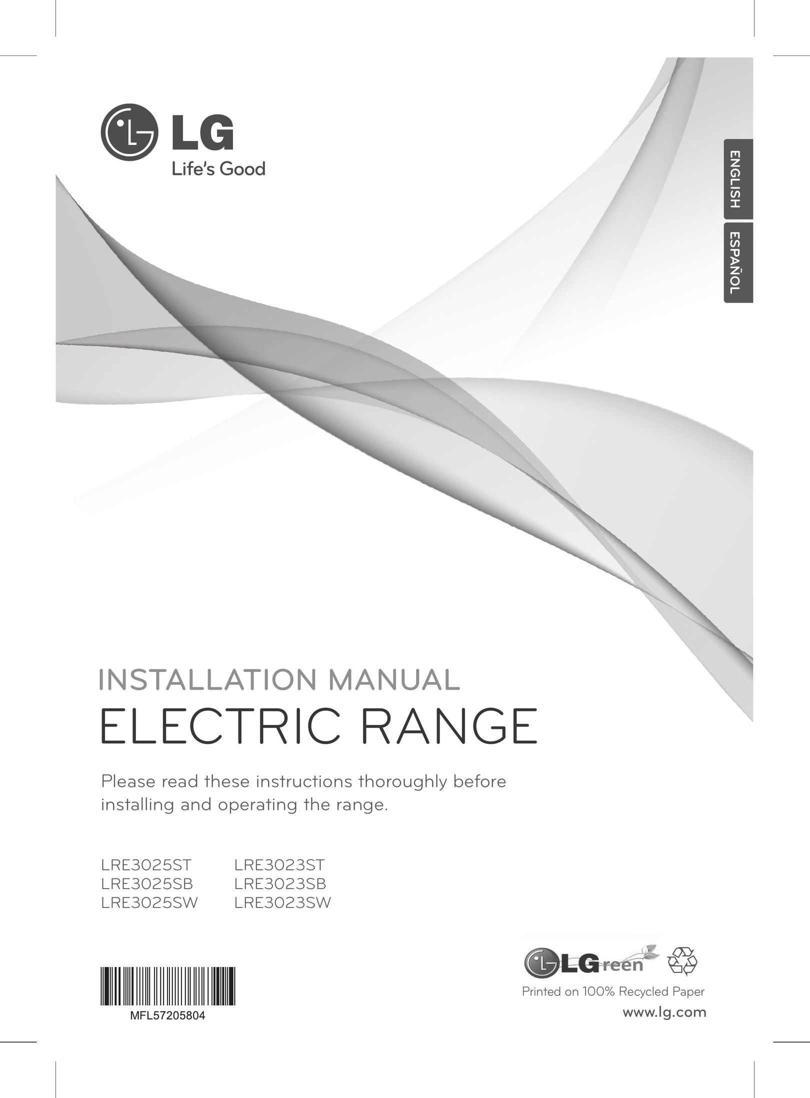 LG Electronics LRE3023SB Range User Manual